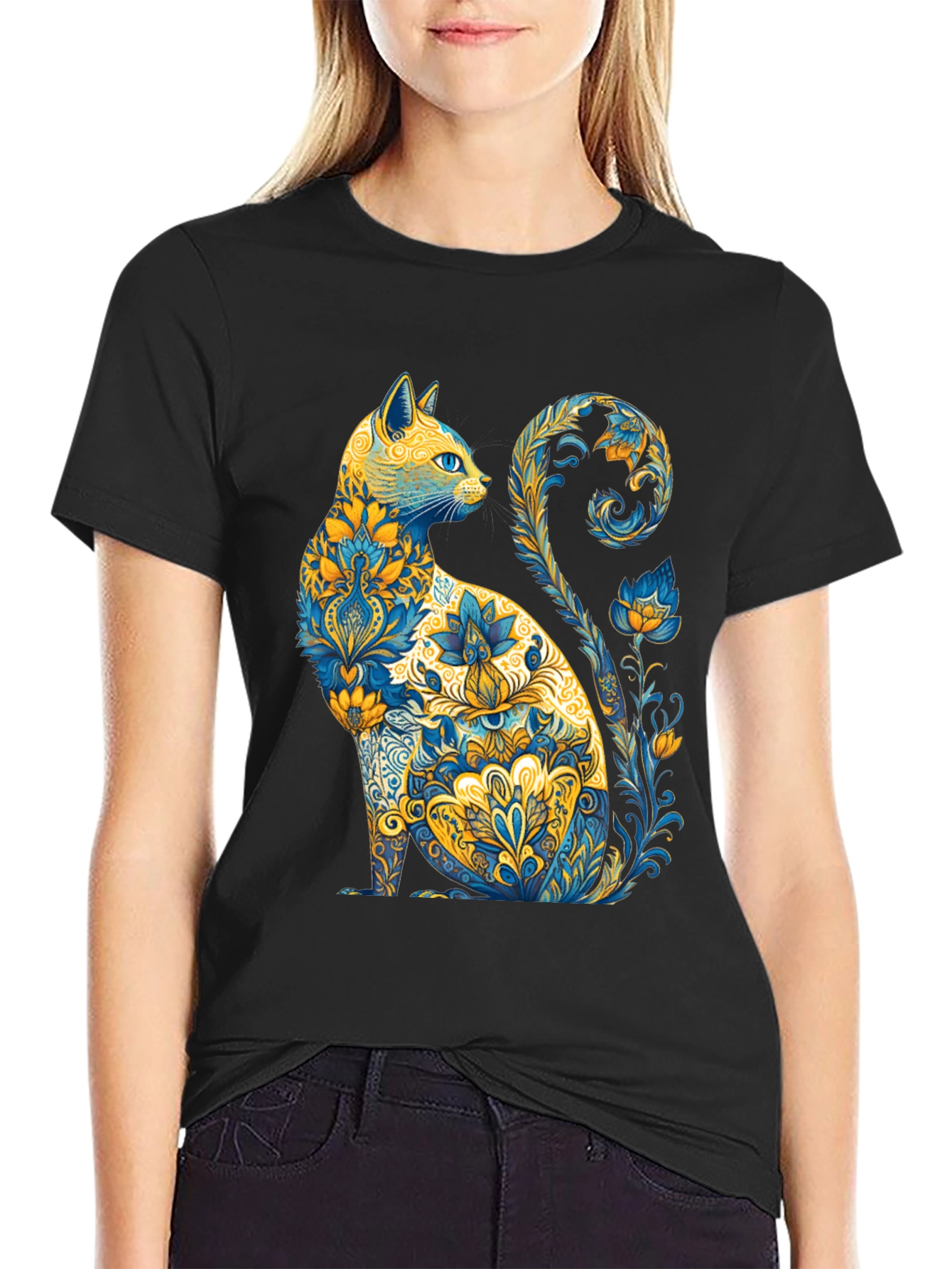 Floral Cat Graphic T-Shirt - Unique Design
