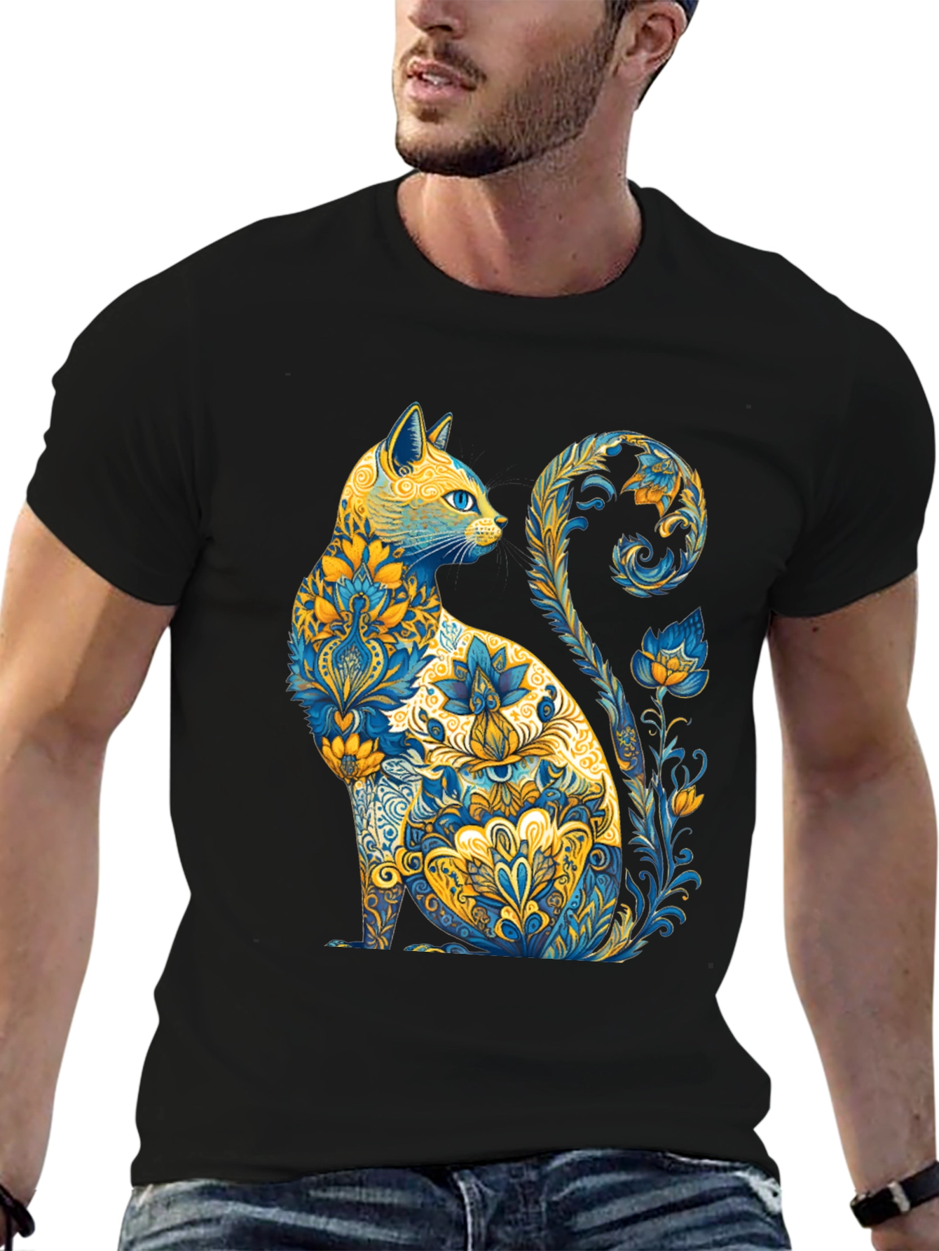 Floral Cat Graphic T-Shirt - Unique Design