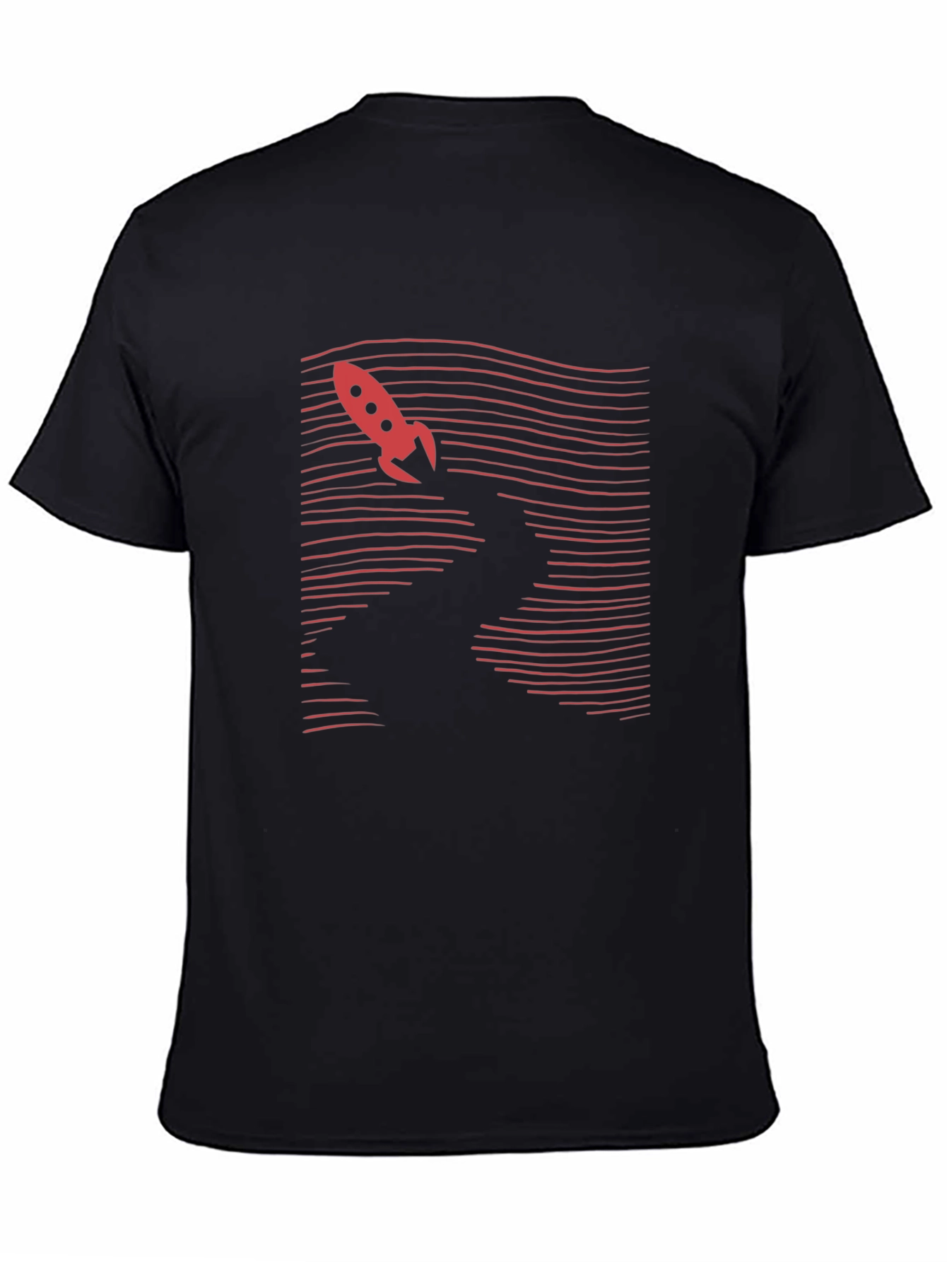 Retro Rocket Graphic Tee - Black Cotton T-Shirt