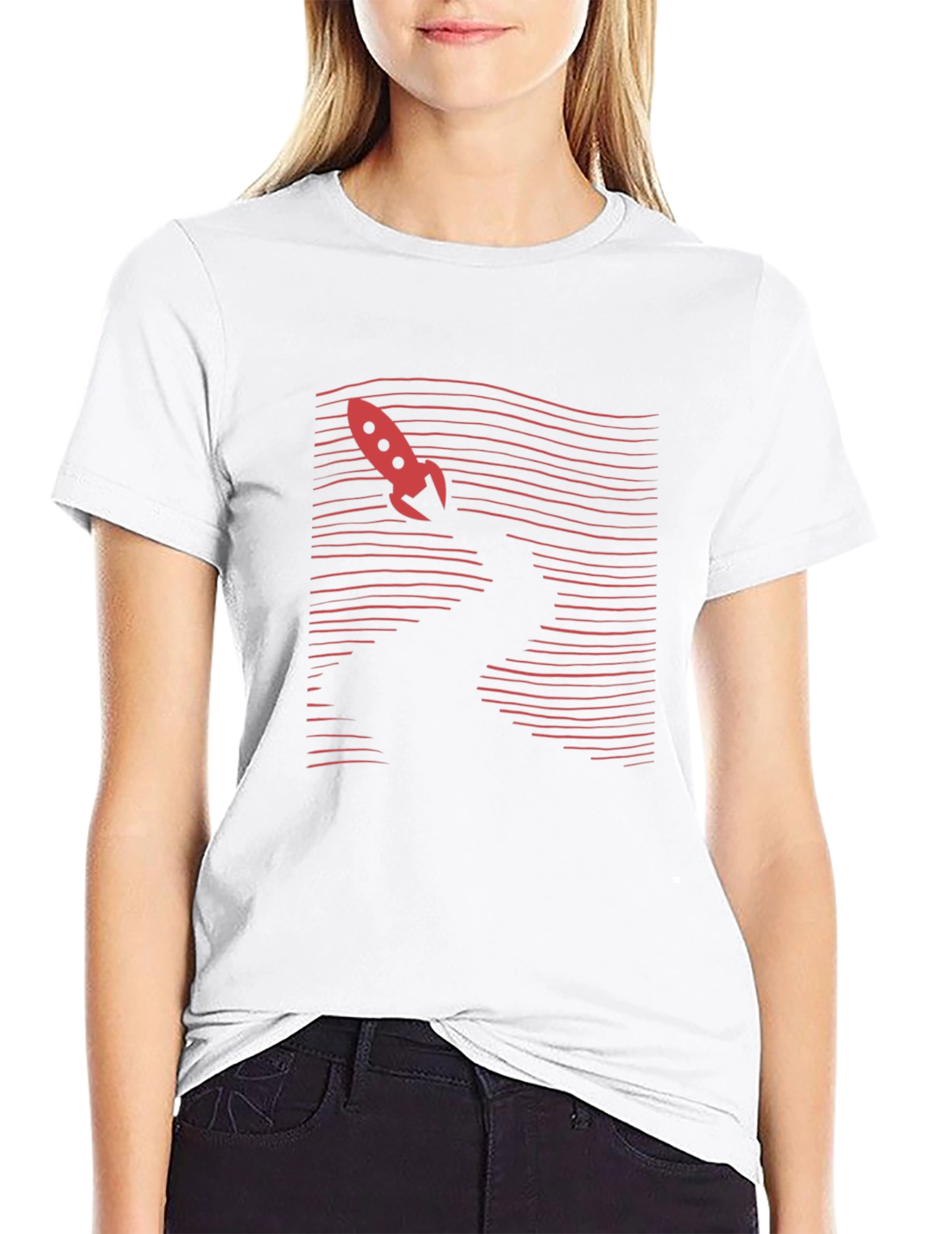 Retro Rocket Graphic Tee - Black Cotton T-Shirt