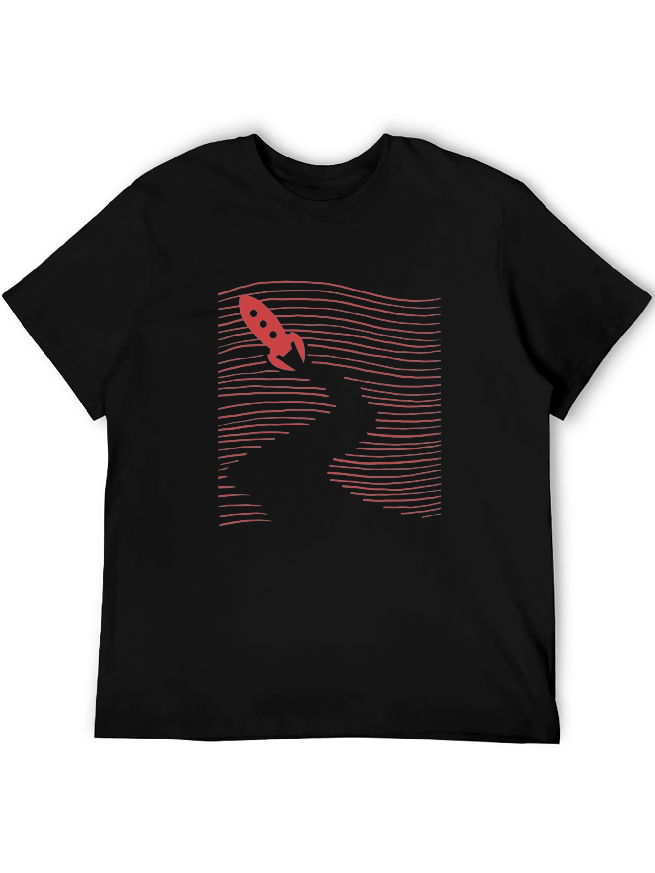 Retro Rocket Graphic Tee - Black Cotton T-Shirt