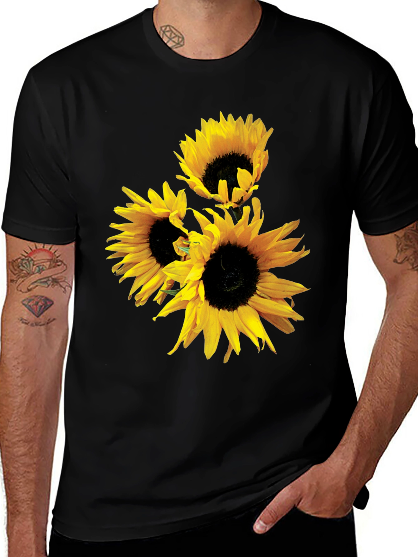 Sunflower Graphic Tee - Black Cotton Blend