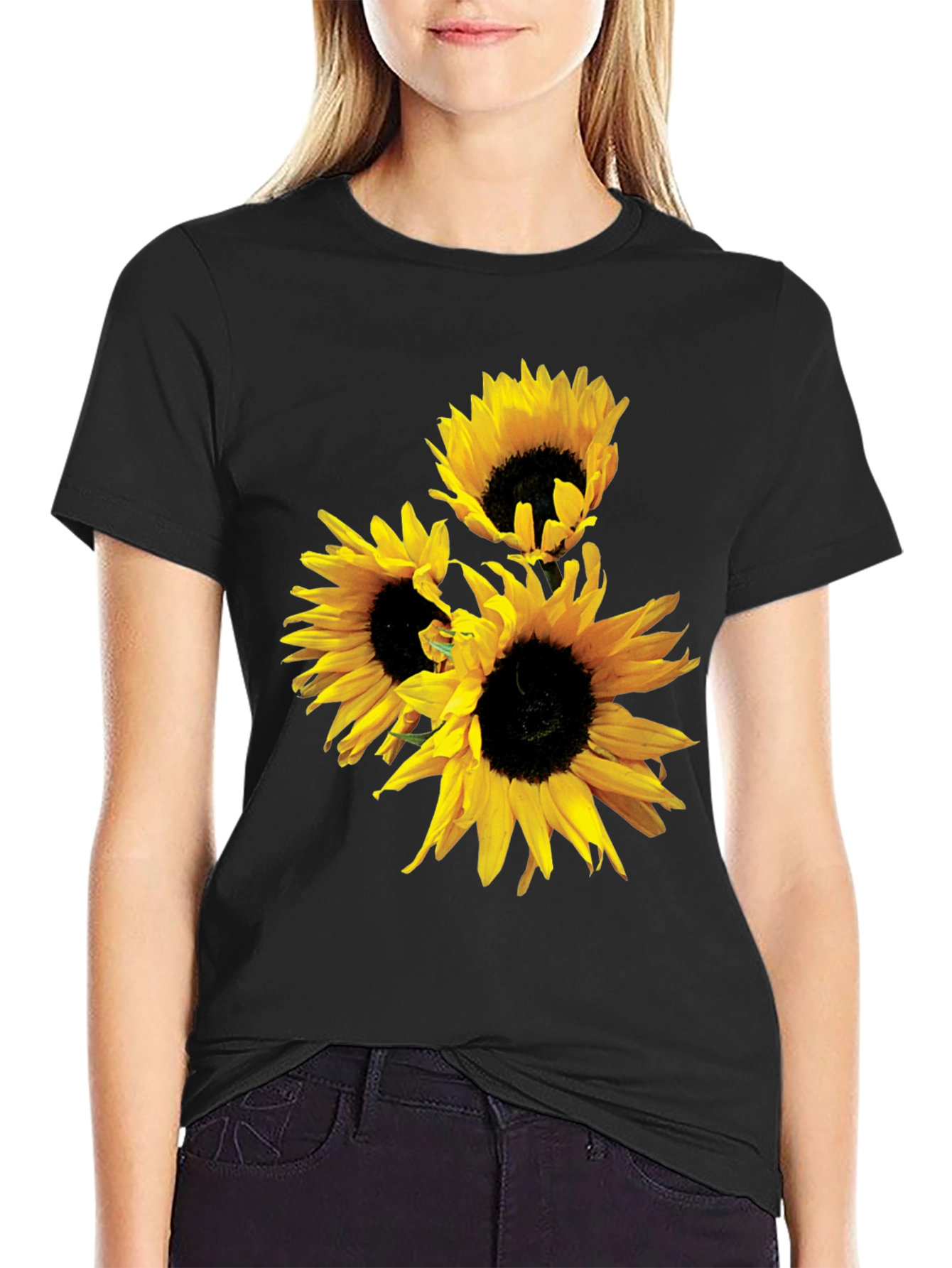 Sunflower Graphic Tee - Black Cotton Blend