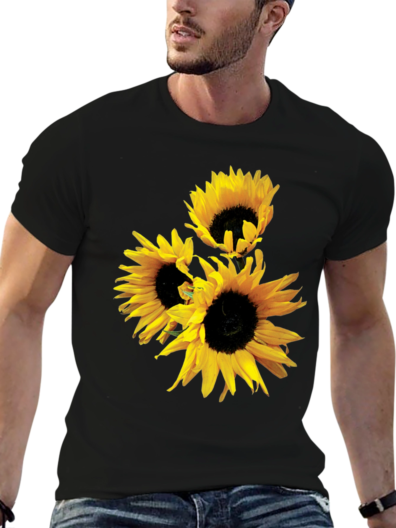 Sunflower Graphic Tee - Black Cotton Blend