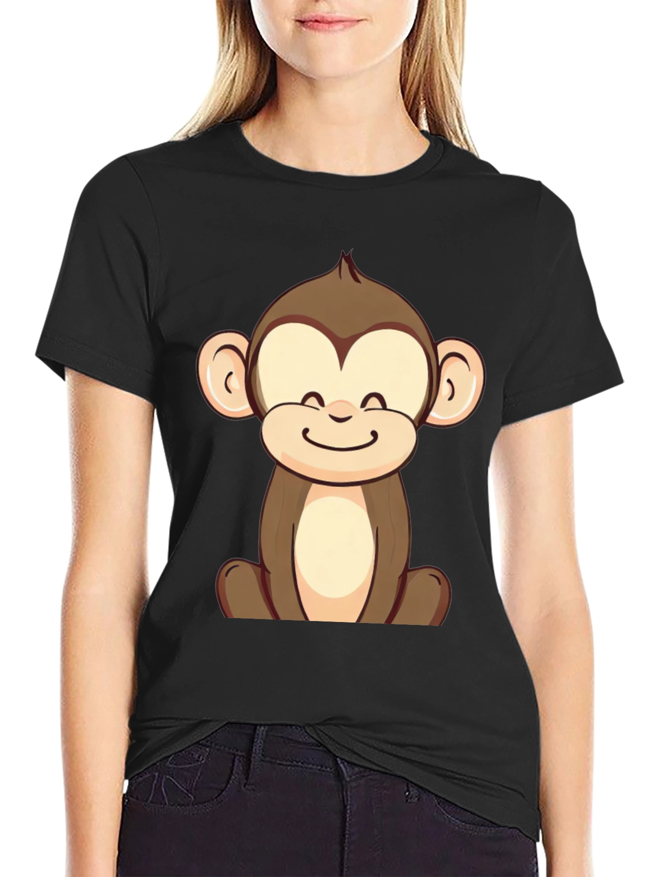 Cute Monkey Graphic Tee - Unisex Black T-Shirt