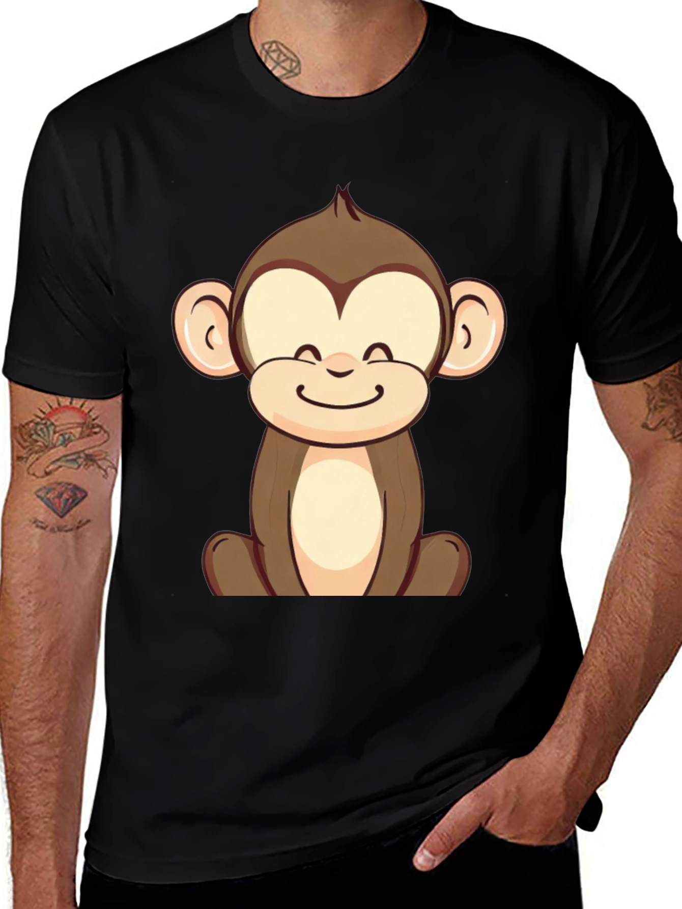 Cute Monkey Graphic Tee - Unisex Black T-Shirt
