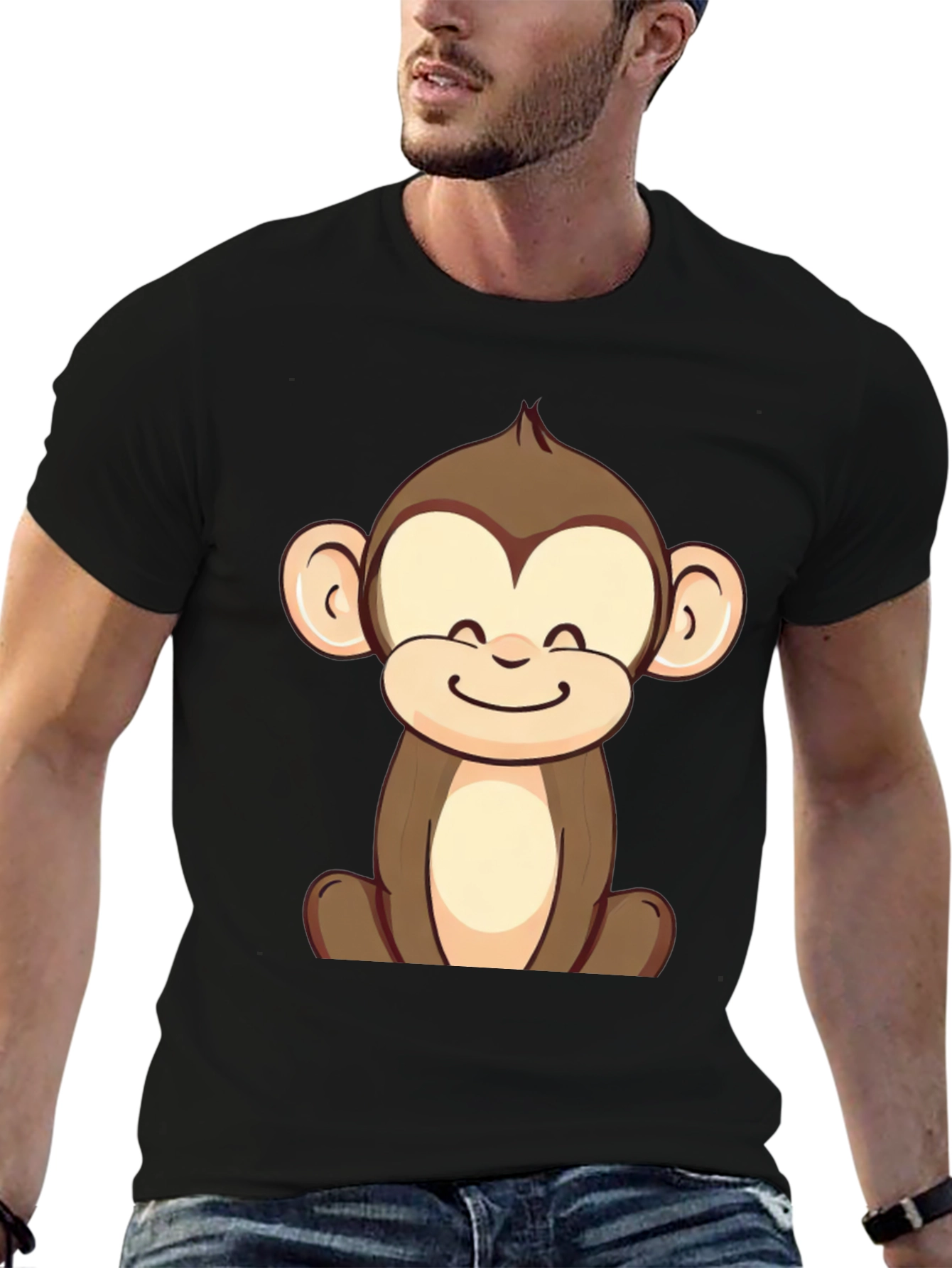 Cute Monkey Graphic Tee - Unisex Black T-Shirt