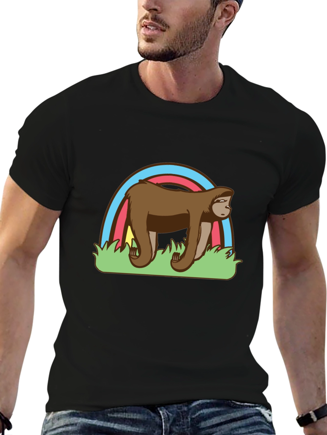 Sloth Rainbow Graphic Black T-Shirt