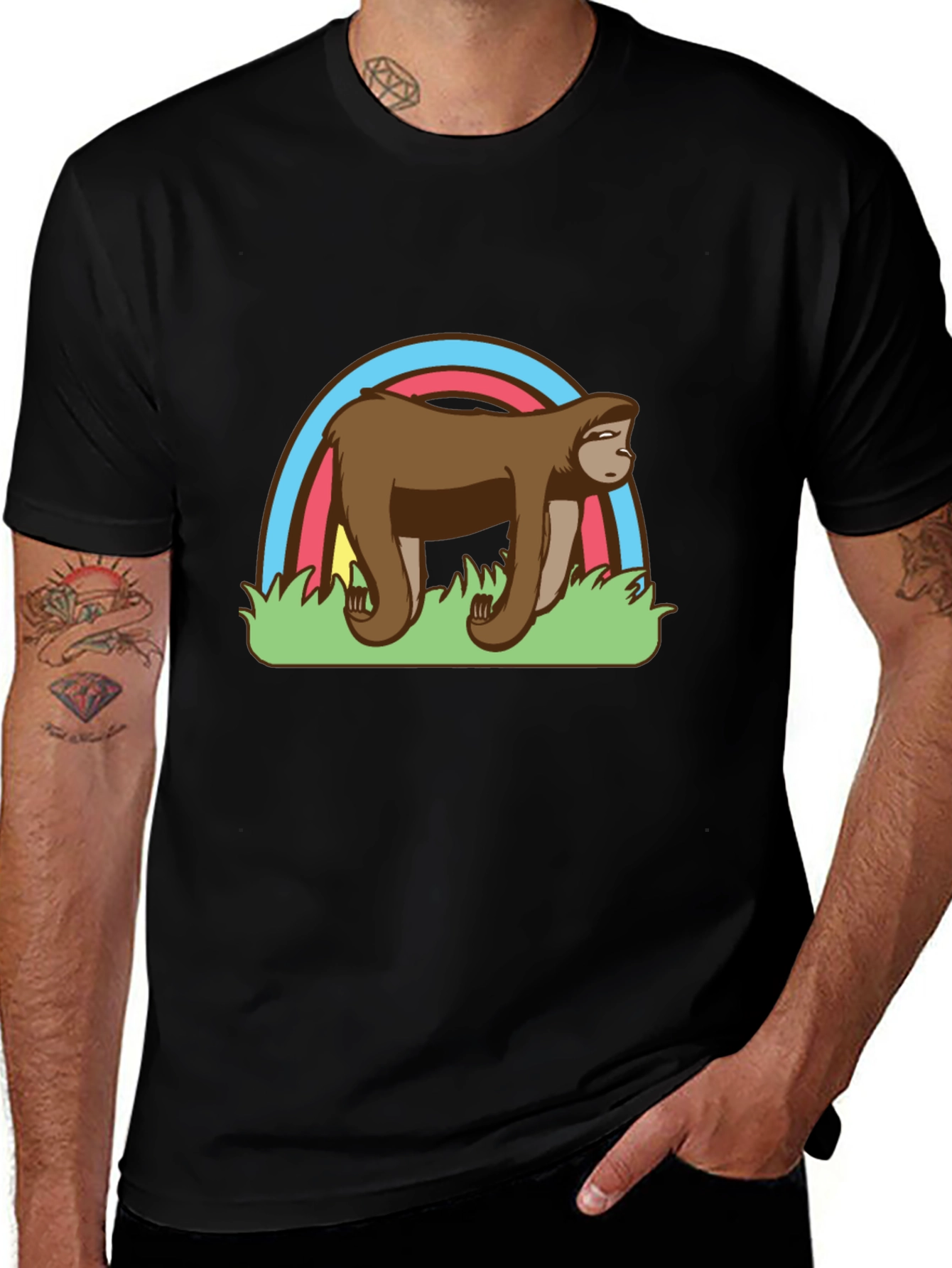 Sloth Rainbow Graphic Black T-Shirt