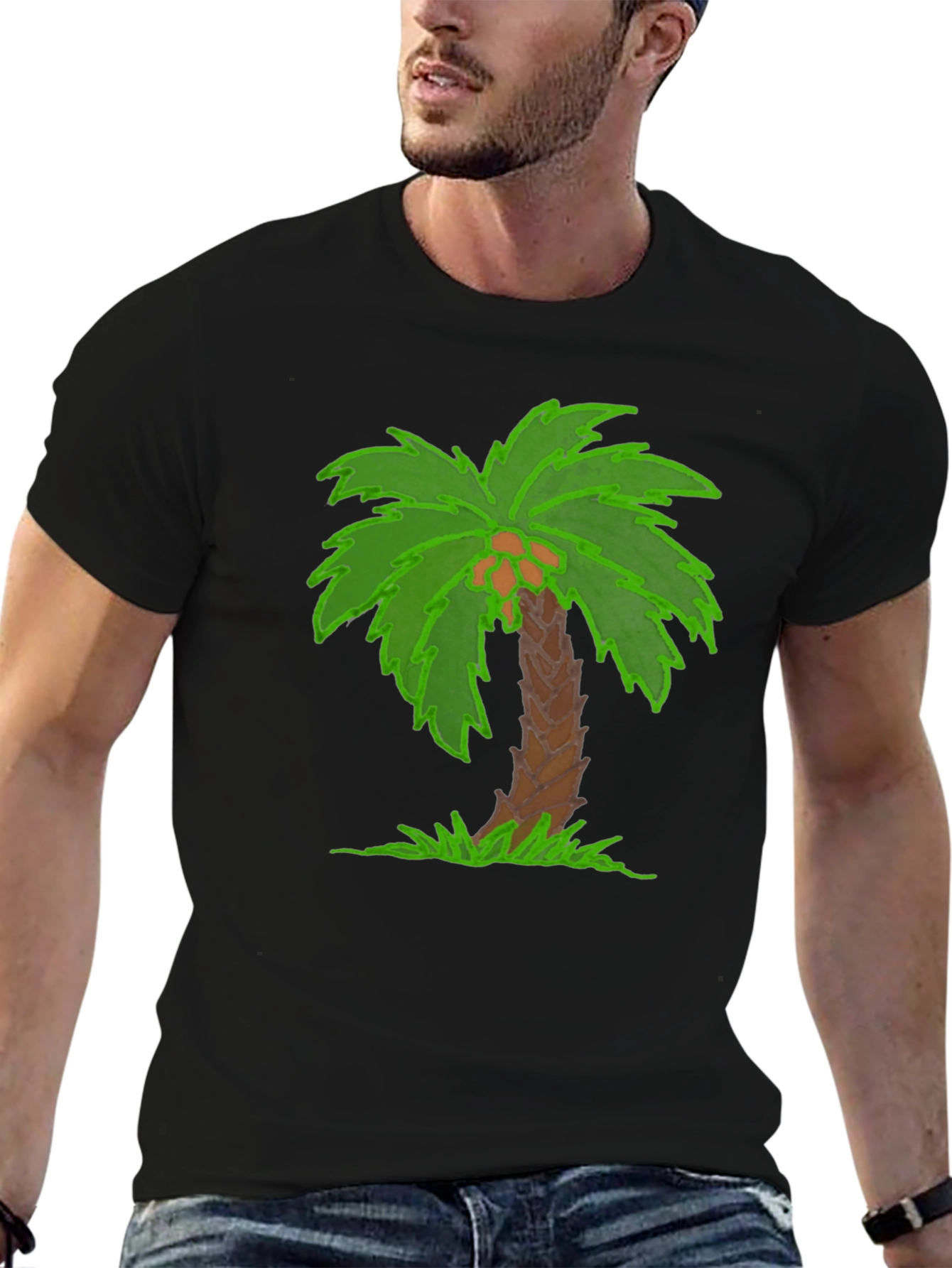 Tropical Palm Tree Graphic Tee - Black