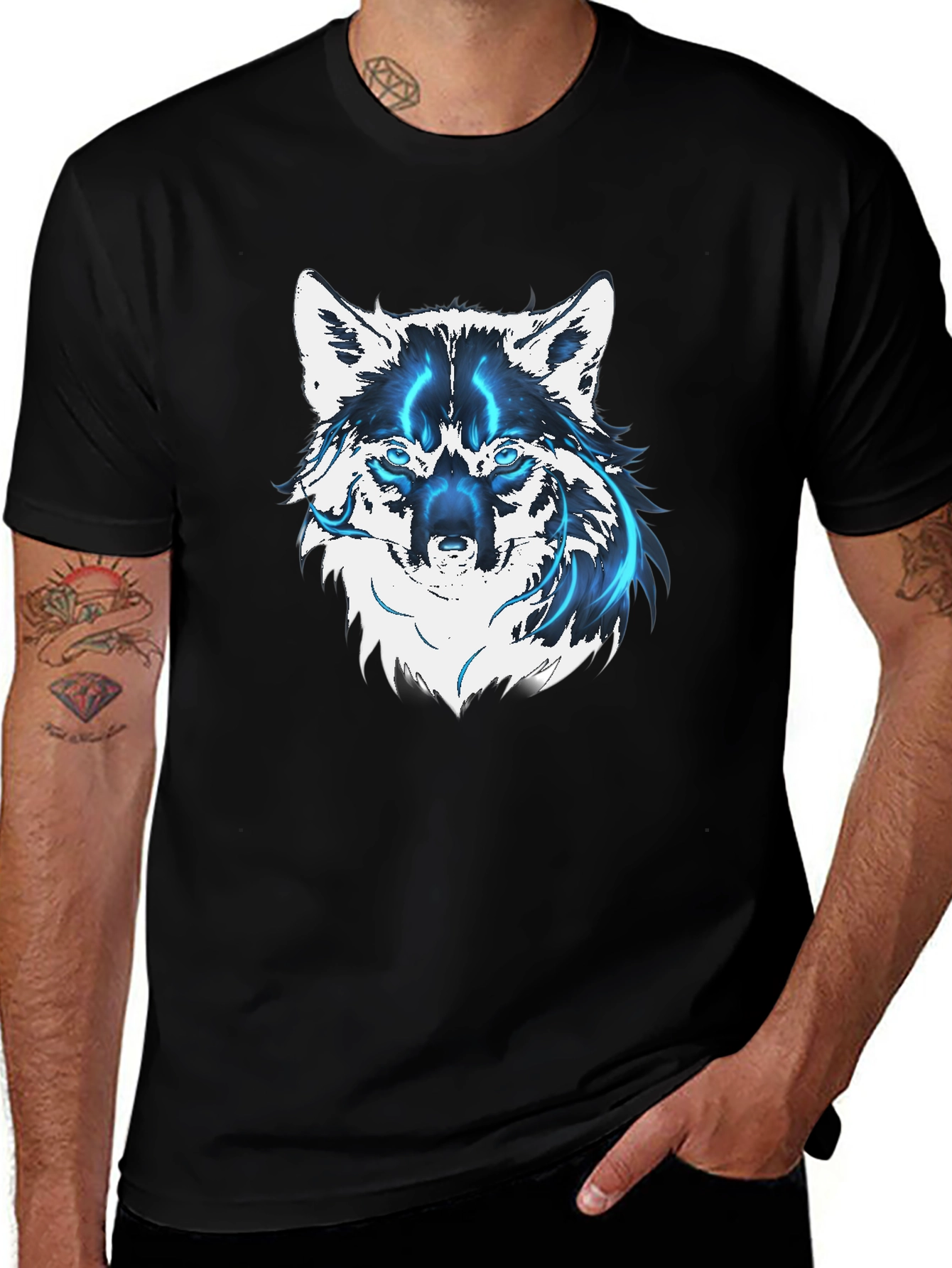 Mens Black Wolf Graphic T-Shirt