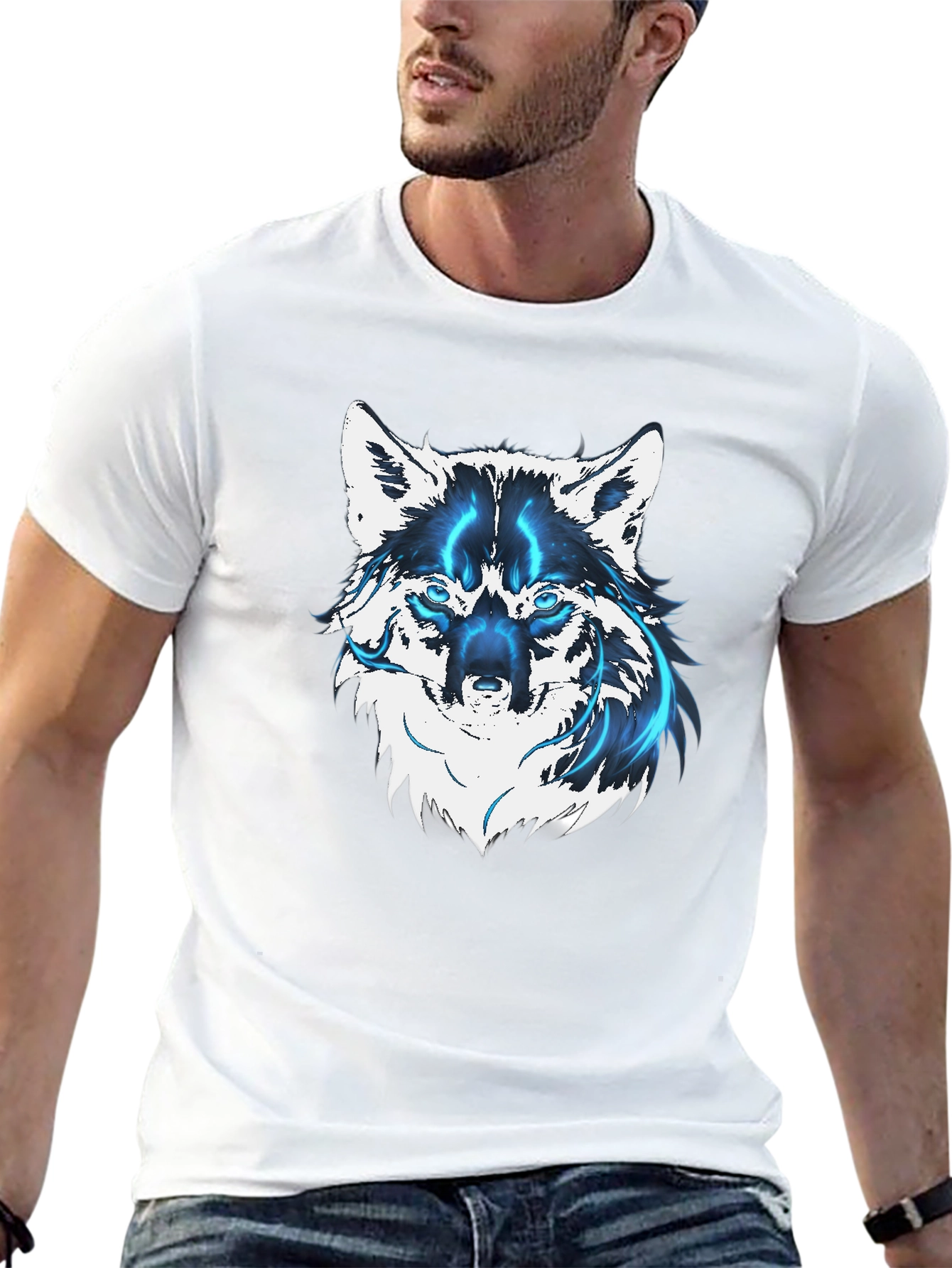 Mens Black Wolf Graphic T-Shirt