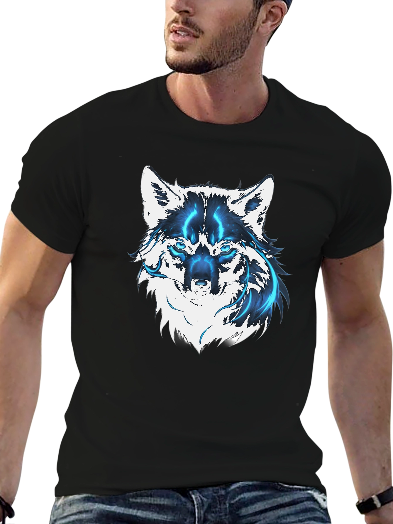 Mens Black Wolf Graphic T-Shirt