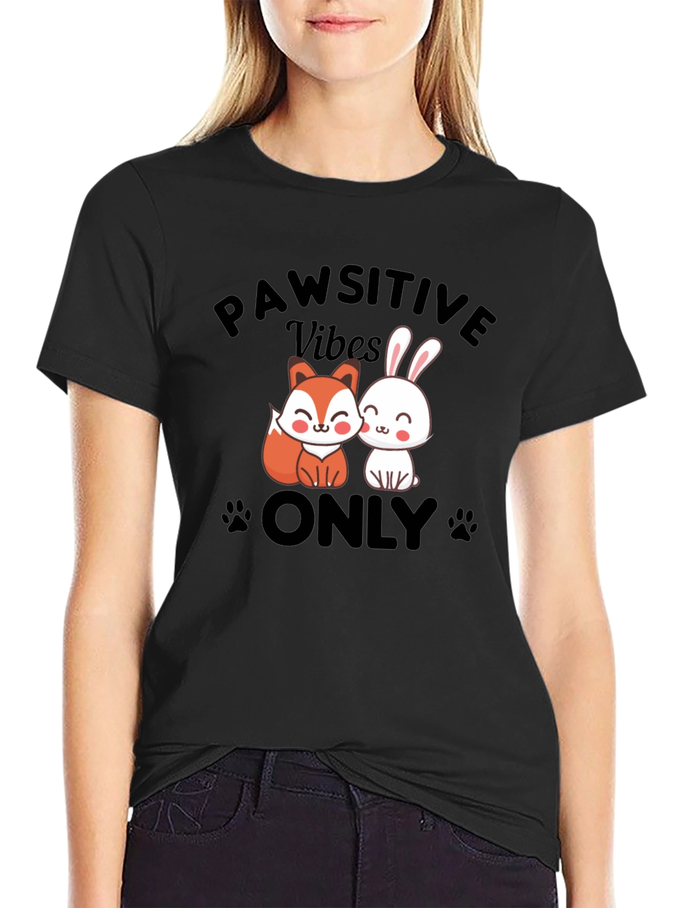 Pawsitive Vibes Only T-Shirt - Cute Animal Design
