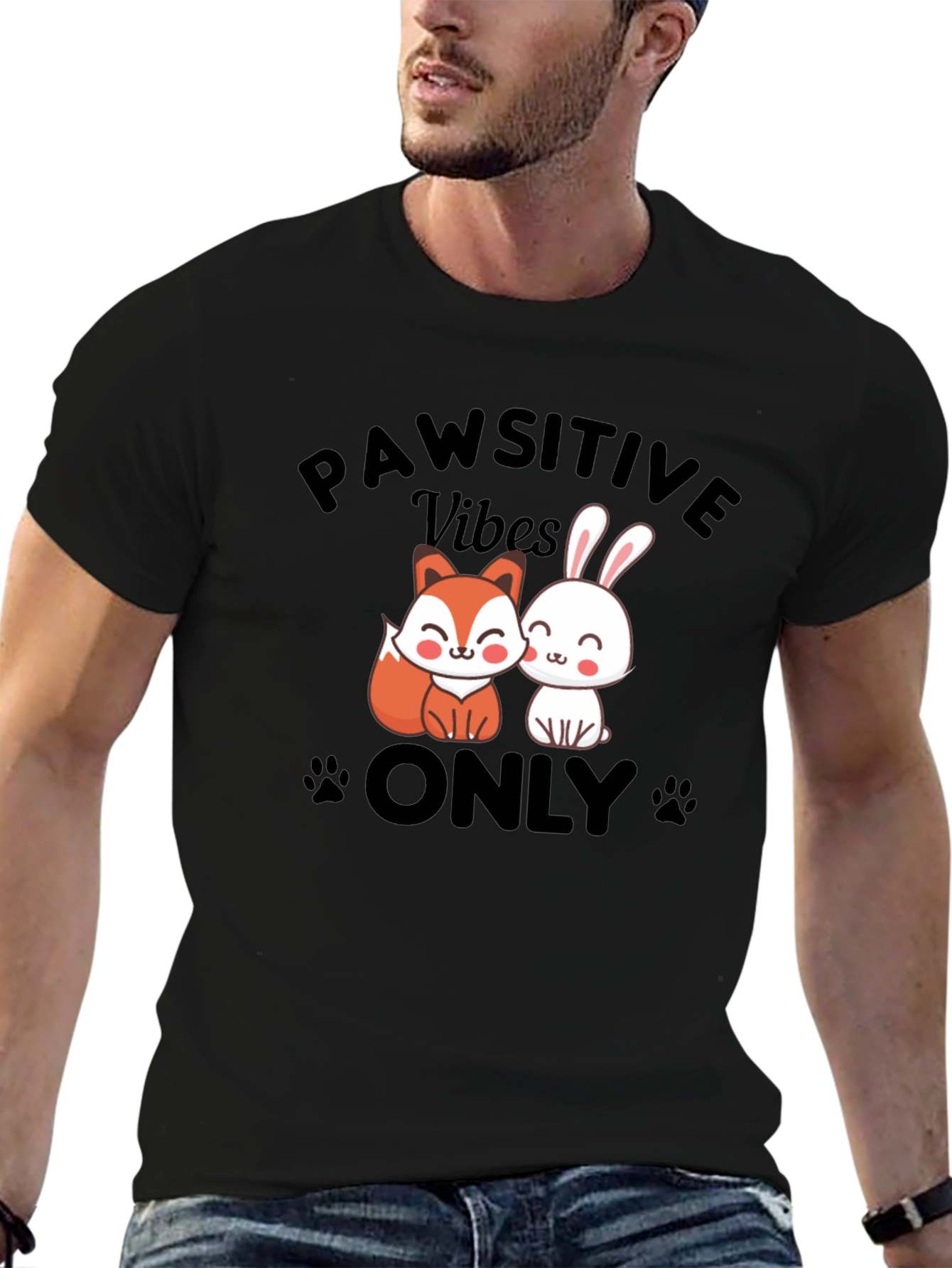 Pawsitive Vibes Only T-Shirt - Cute Animal Design
