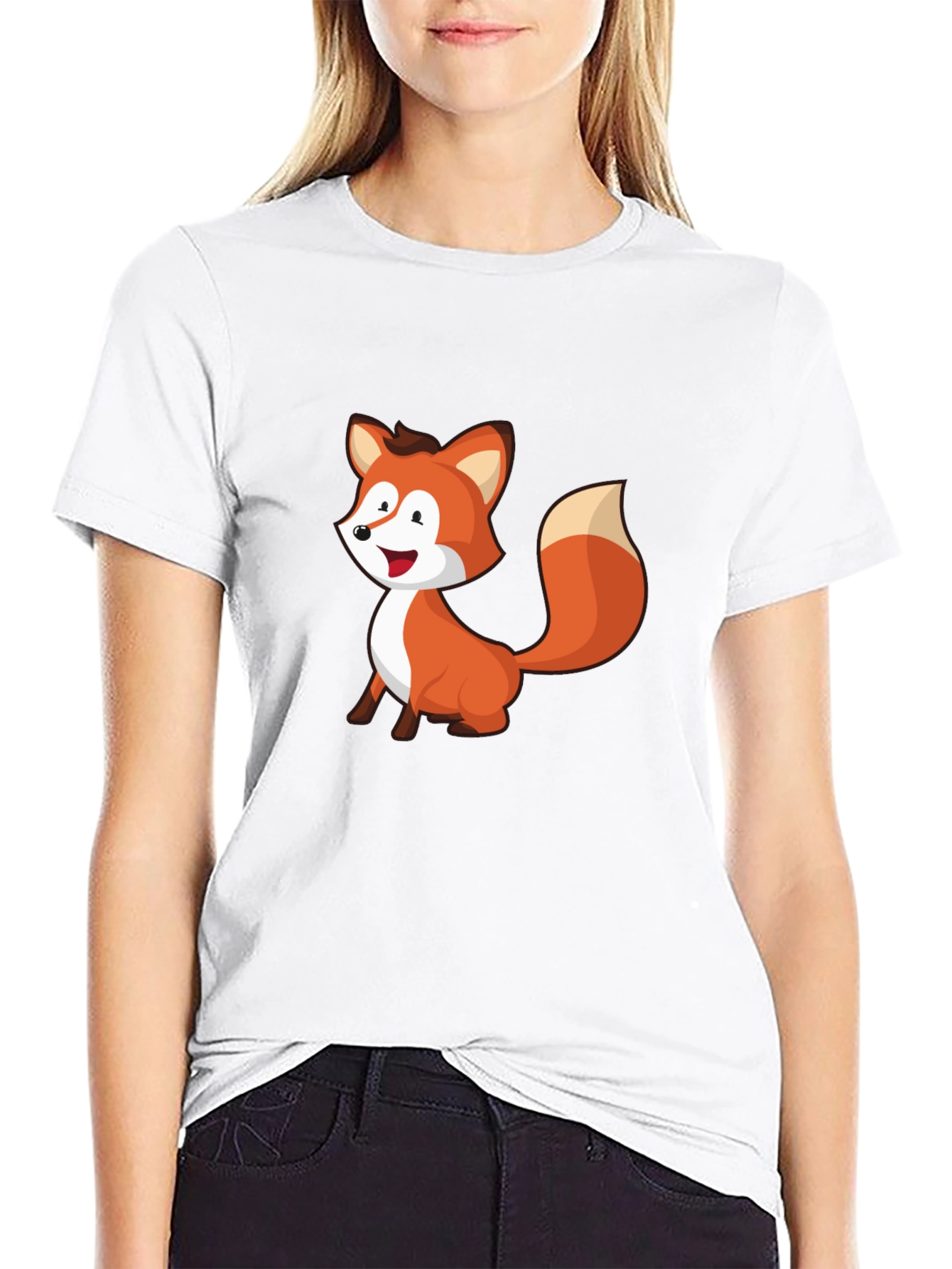Cute Fox Graphic Black T-Shirt
