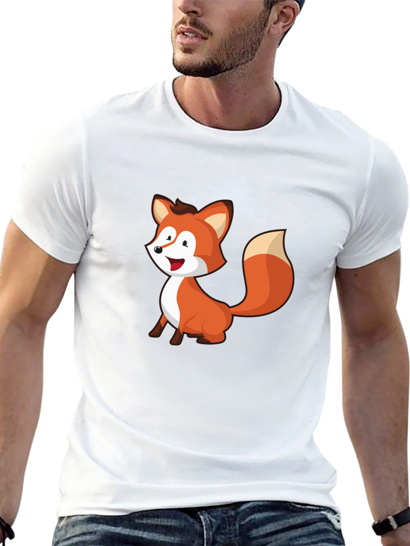 Cute Fox Graphic Black T-Shirt