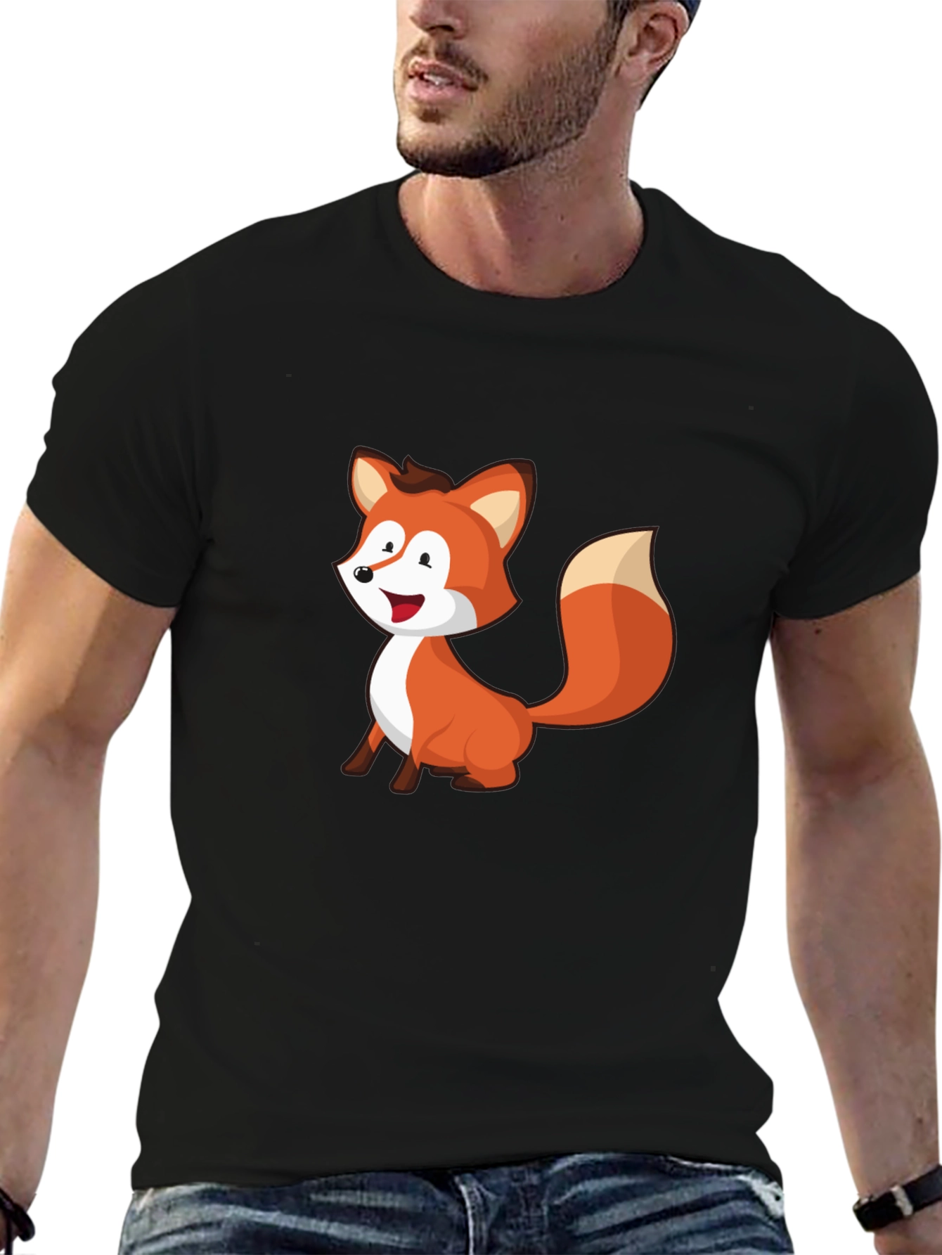 Cute Fox Graphic Black T-Shirt