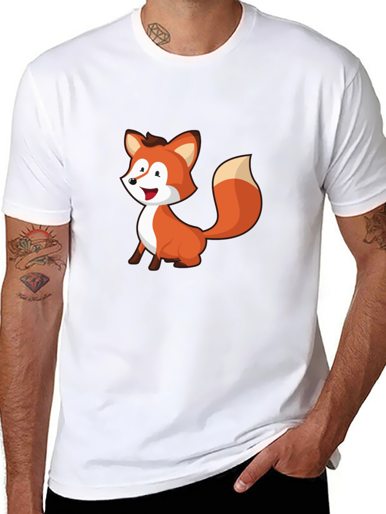 Cute Fox Graphic Black T-Shirt