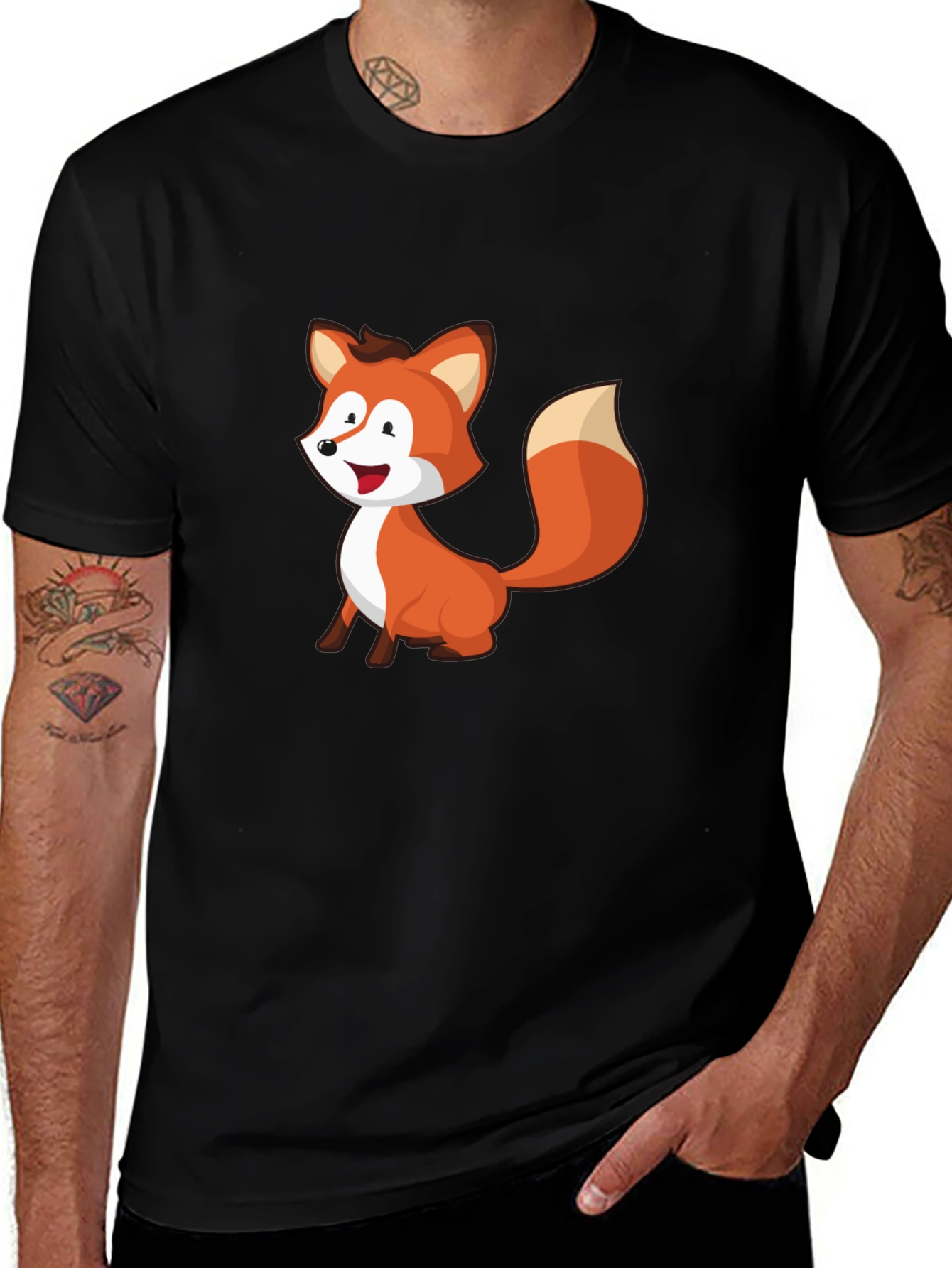 Cute Fox Graphic Black T-Shirt
