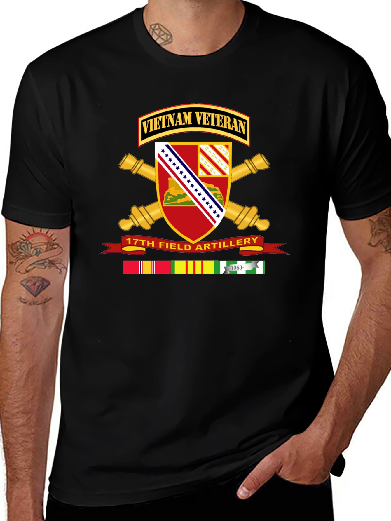 Vietnam Veteran 17th Field Artillery Black T-Shirt