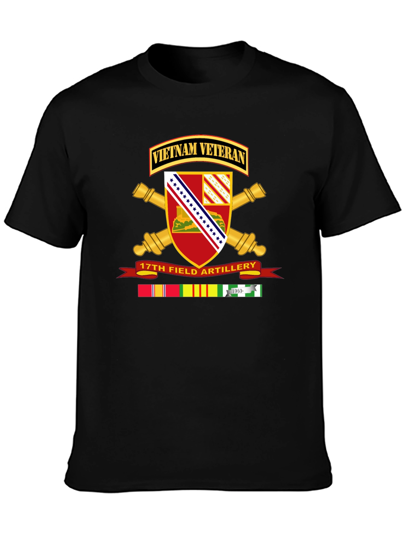 Vietnam Veteran 17th Field Artillery Black T-Shirt