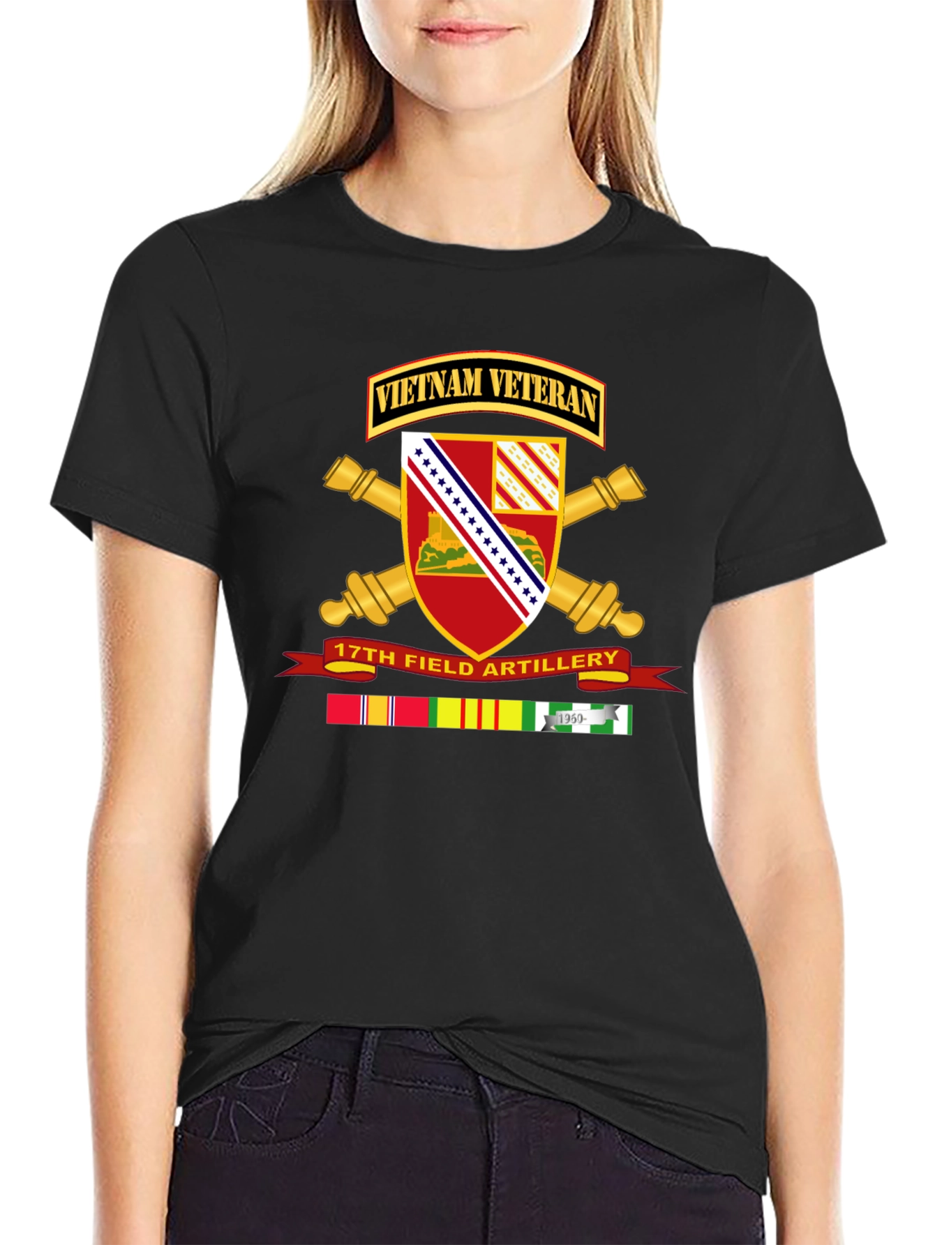 Vietnam Veteran 17th Field Artillery Black T-Shirt