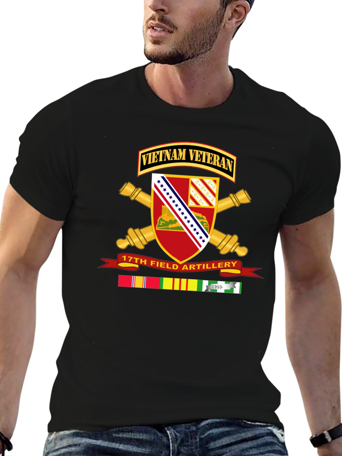 Vietnam Veteran 17th Field Artillery Black T-Shirt