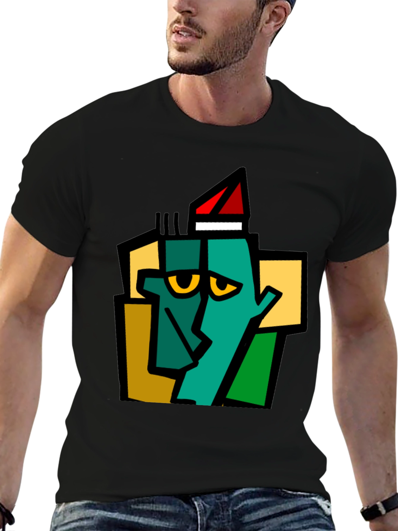 Abstract Geometric Face Graphic T-Shirt