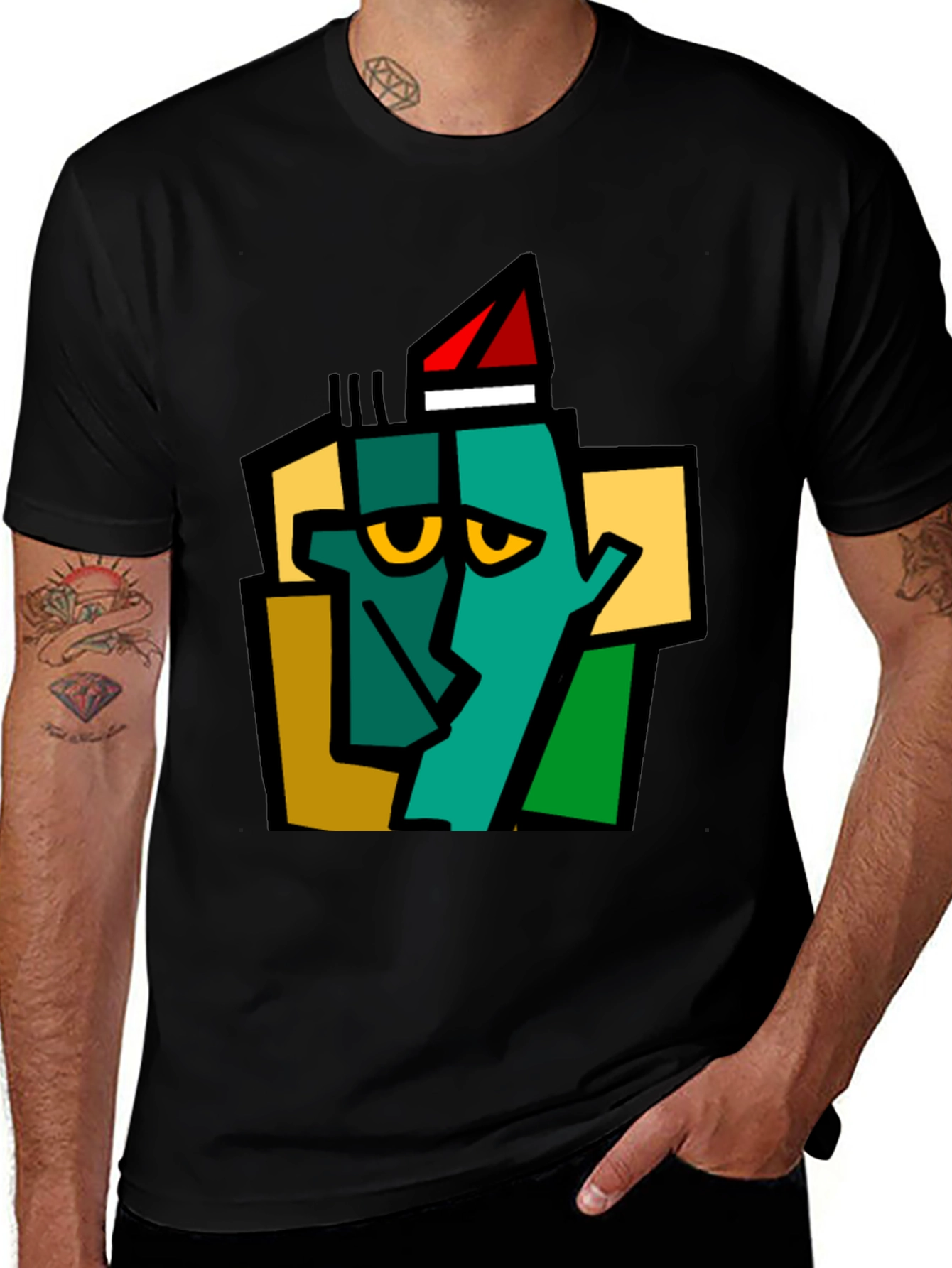 Abstract Geometric Face Graphic T-Shirt