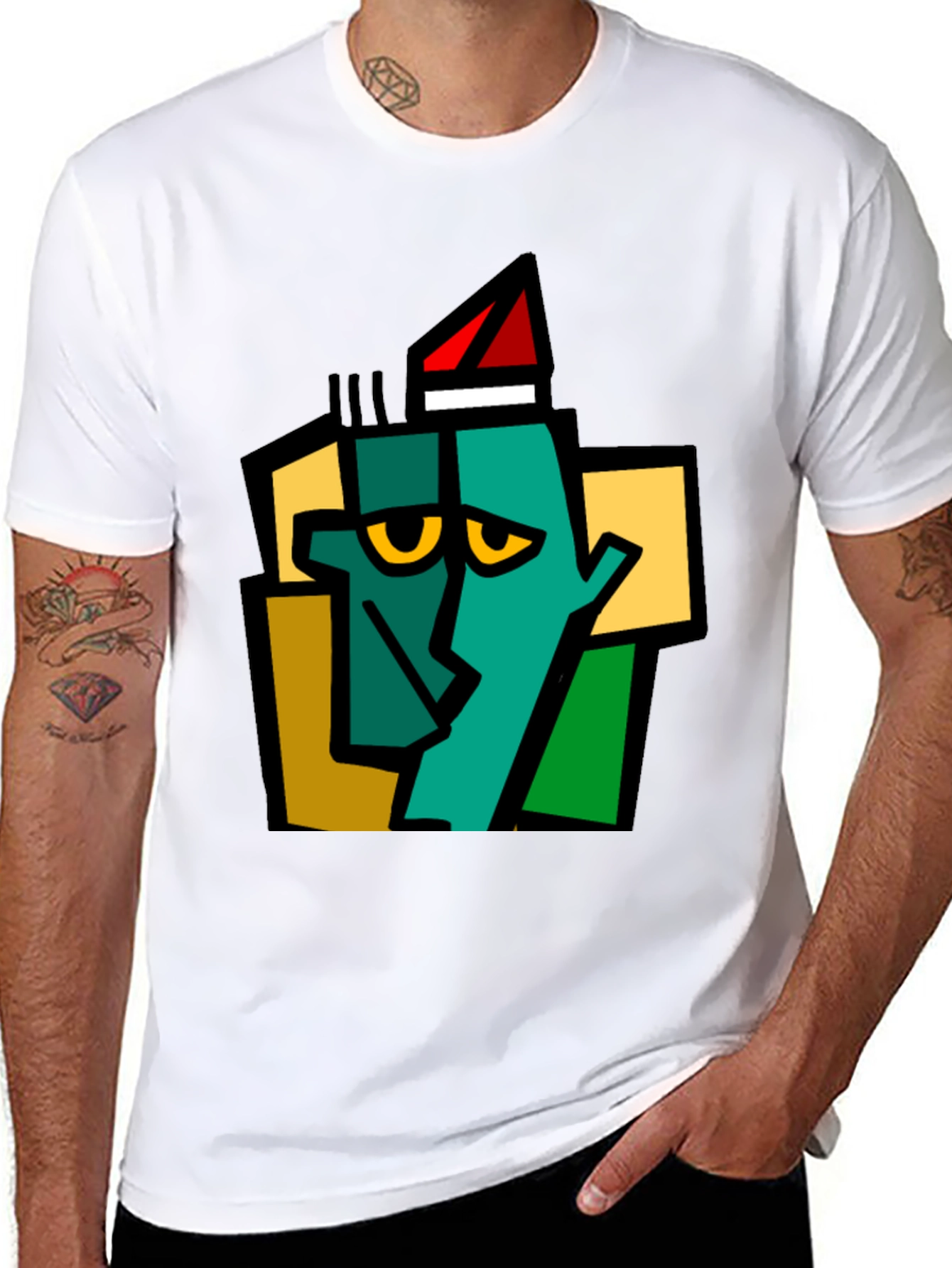 Abstract Geometric Face Graphic T-Shirt
