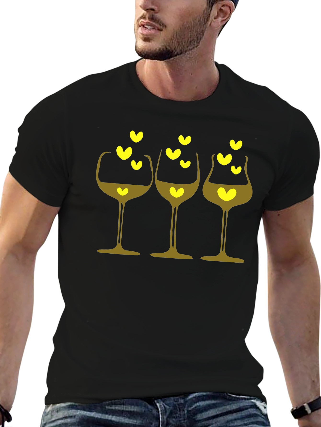 Wine Glasses with Hearts Black T-Shirt
