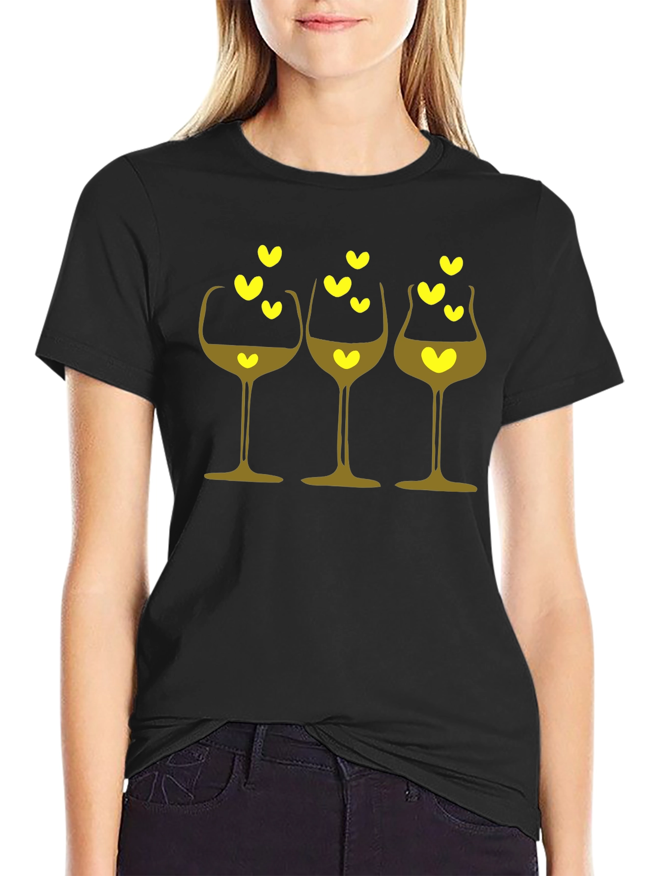 Wine Glasses with Hearts Black T-Shirt