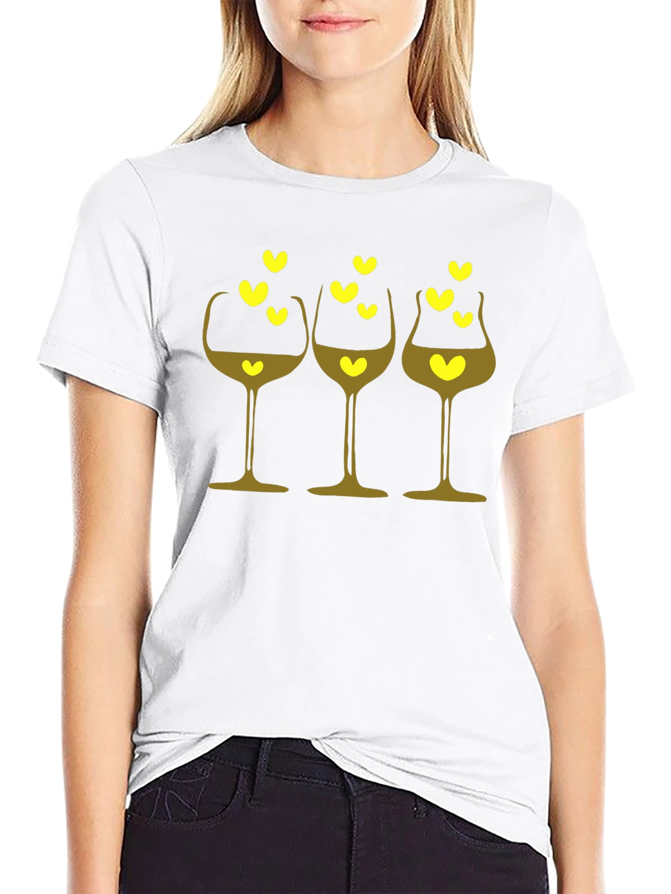 Wine Glasses with Hearts Black T-Shirt