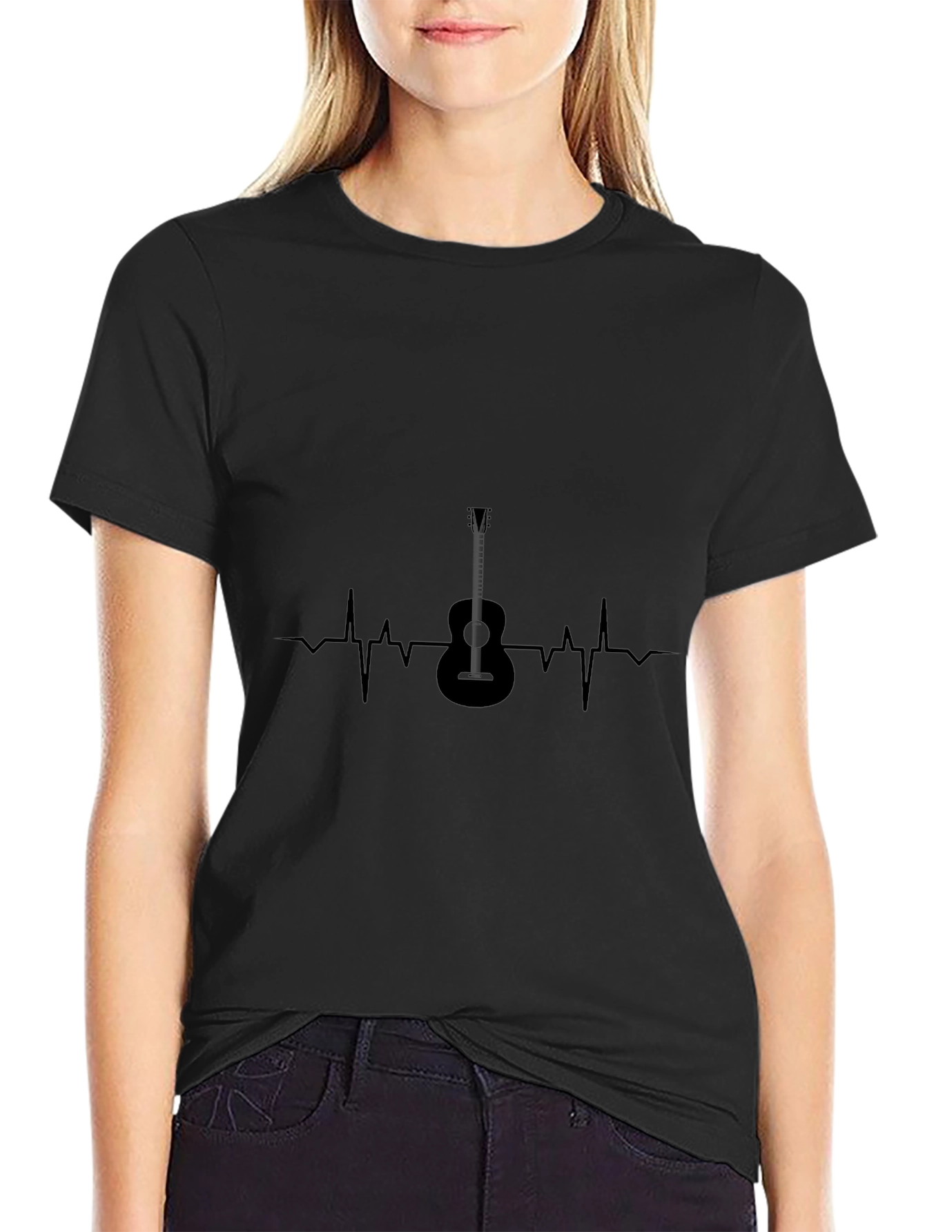 Guitar Heartbeat Black T-Shirt - Music Lover Tee