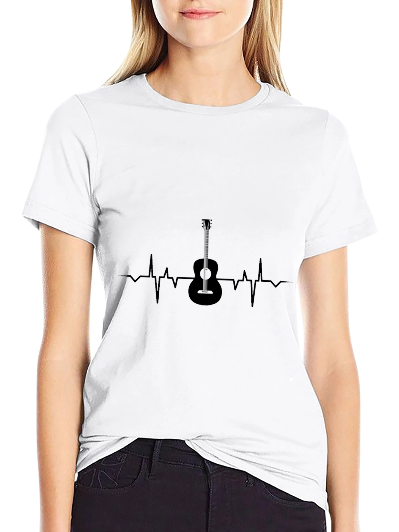 Guitar Heartbeat Black T-Shirt - Music Lover Tee