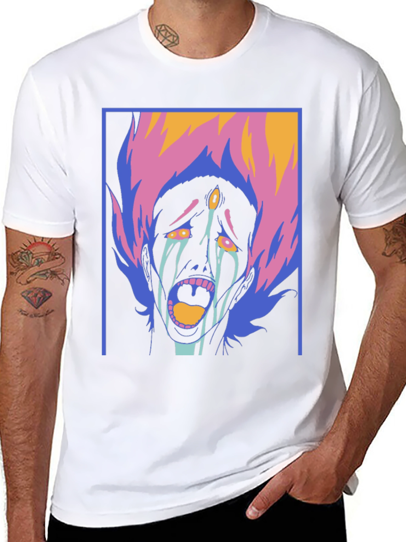 Graphic Print Tee - Screaming Face Design