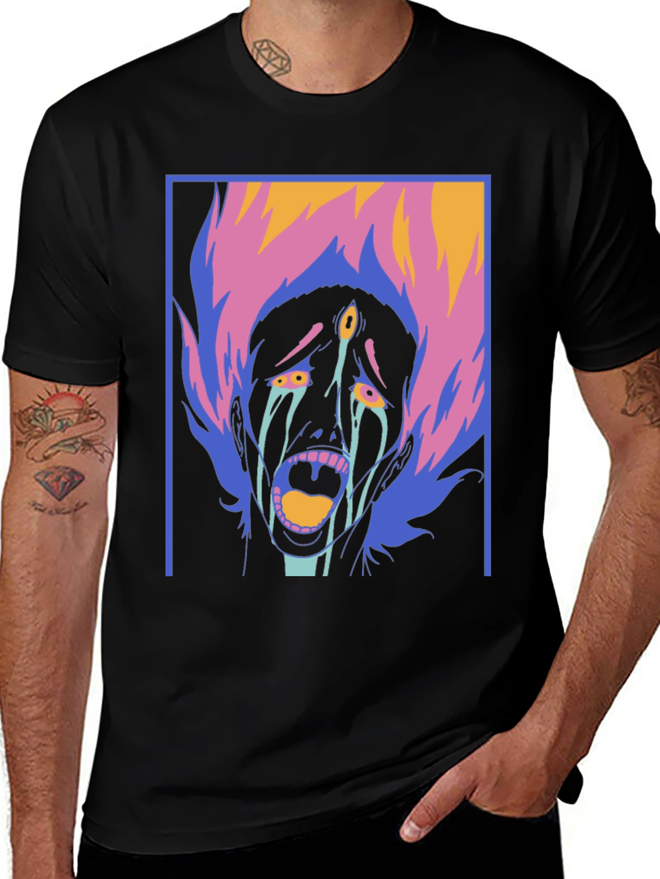 Graphic Print Tee - Screaming Face Design
