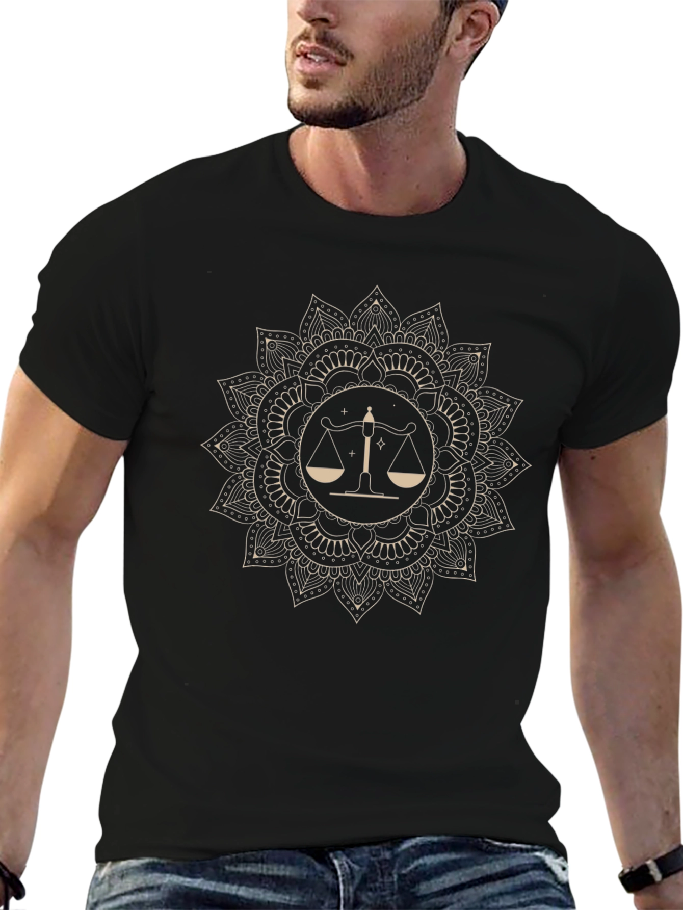 Libra Mandala Graphic Tee - Black Cotton Blend