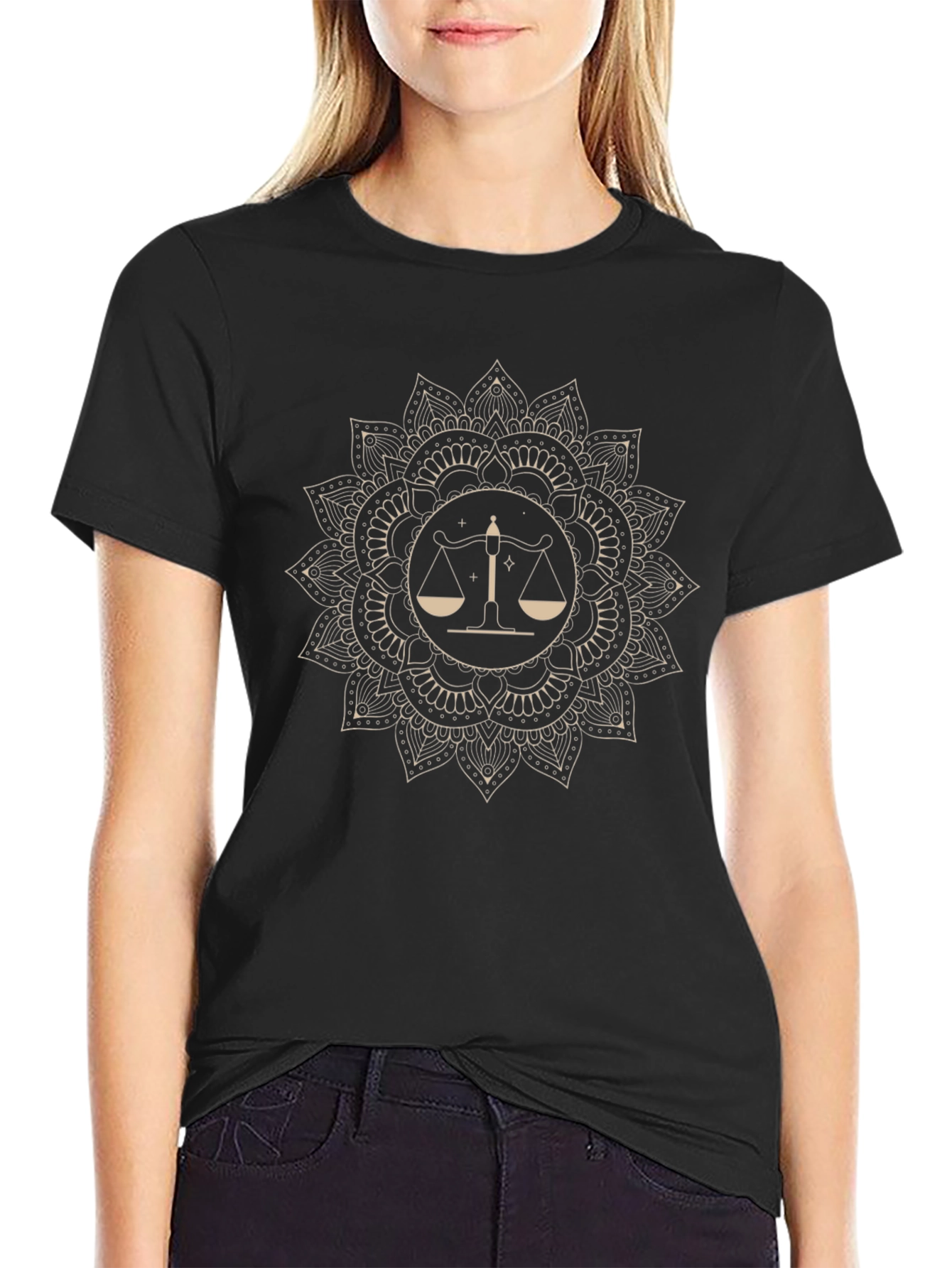 Libra Mandala Graphic Tee - Black Cotton Blend