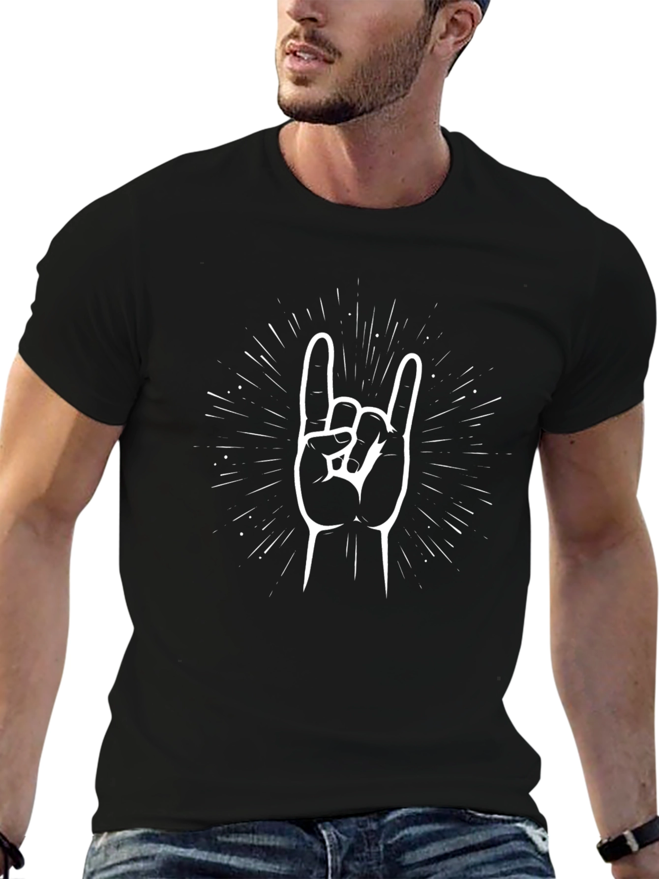 Rock On Graphic Tee - Black Cotton T-Shirt