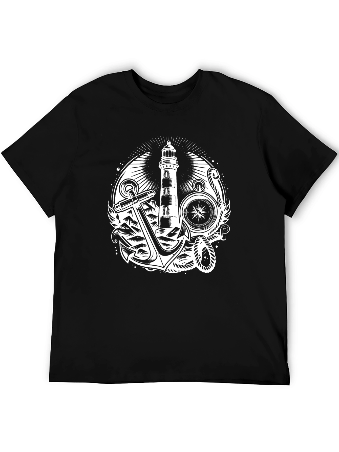 Nautical Lighthouse Anchor Graphic T-Shirt