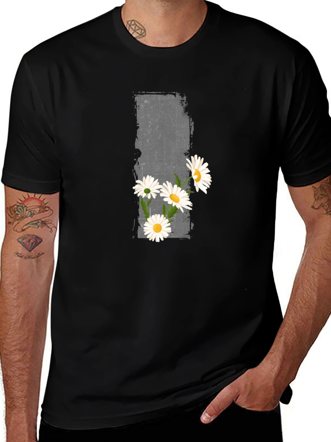 Daisy Graphic Print Black Crew Neck T-Shirt