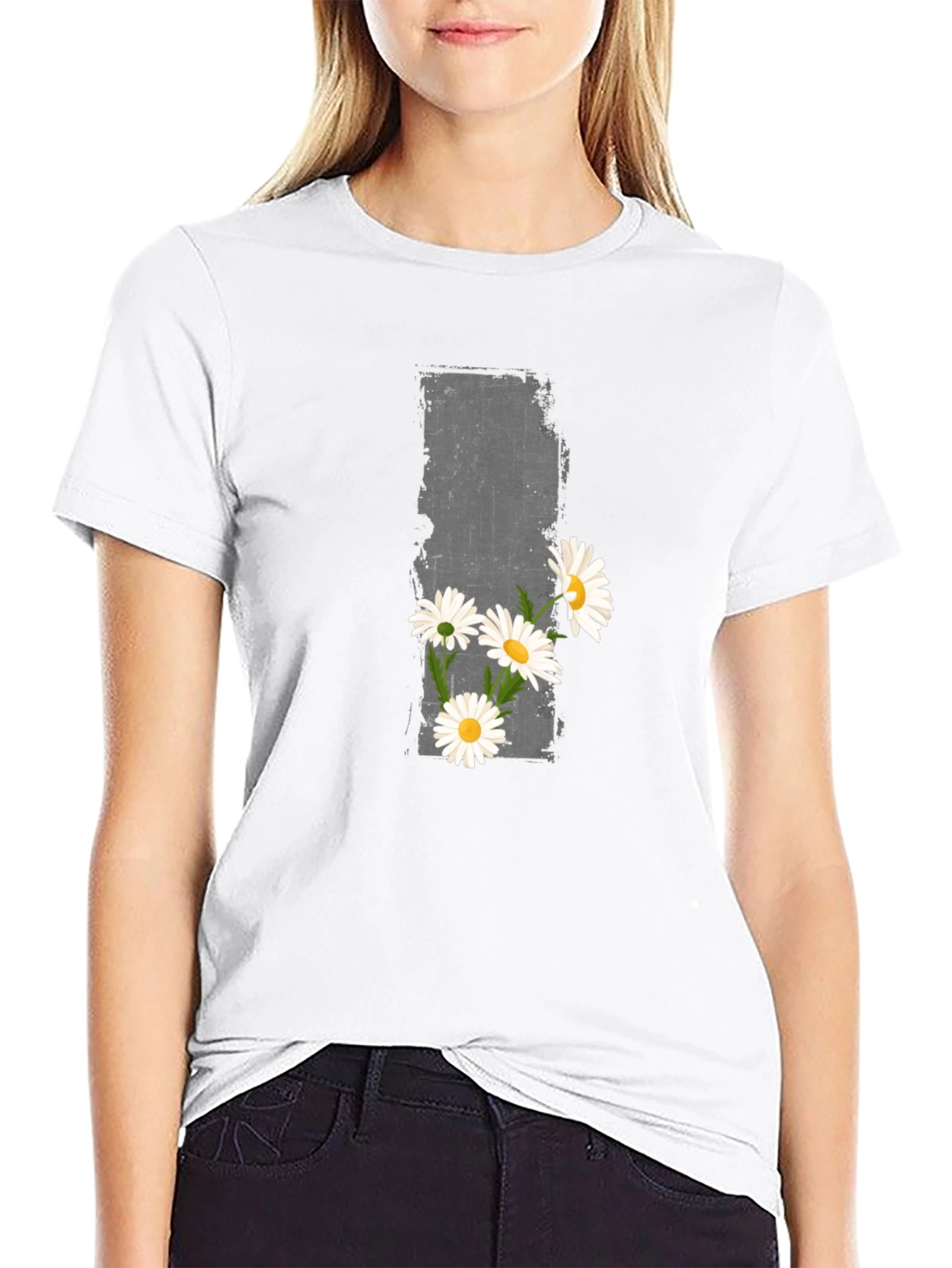 Daisy Graphic Print Black Crew Neck T-Shirt