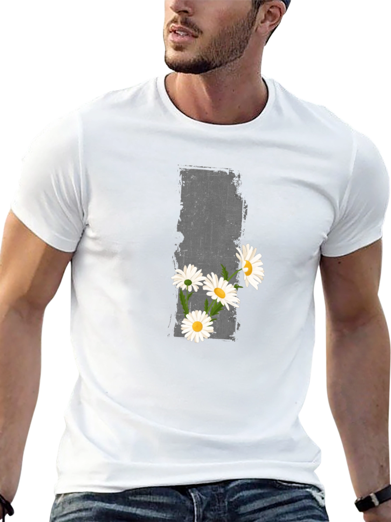 Daisy Graphic Print Black Crew Neck T-Shirt