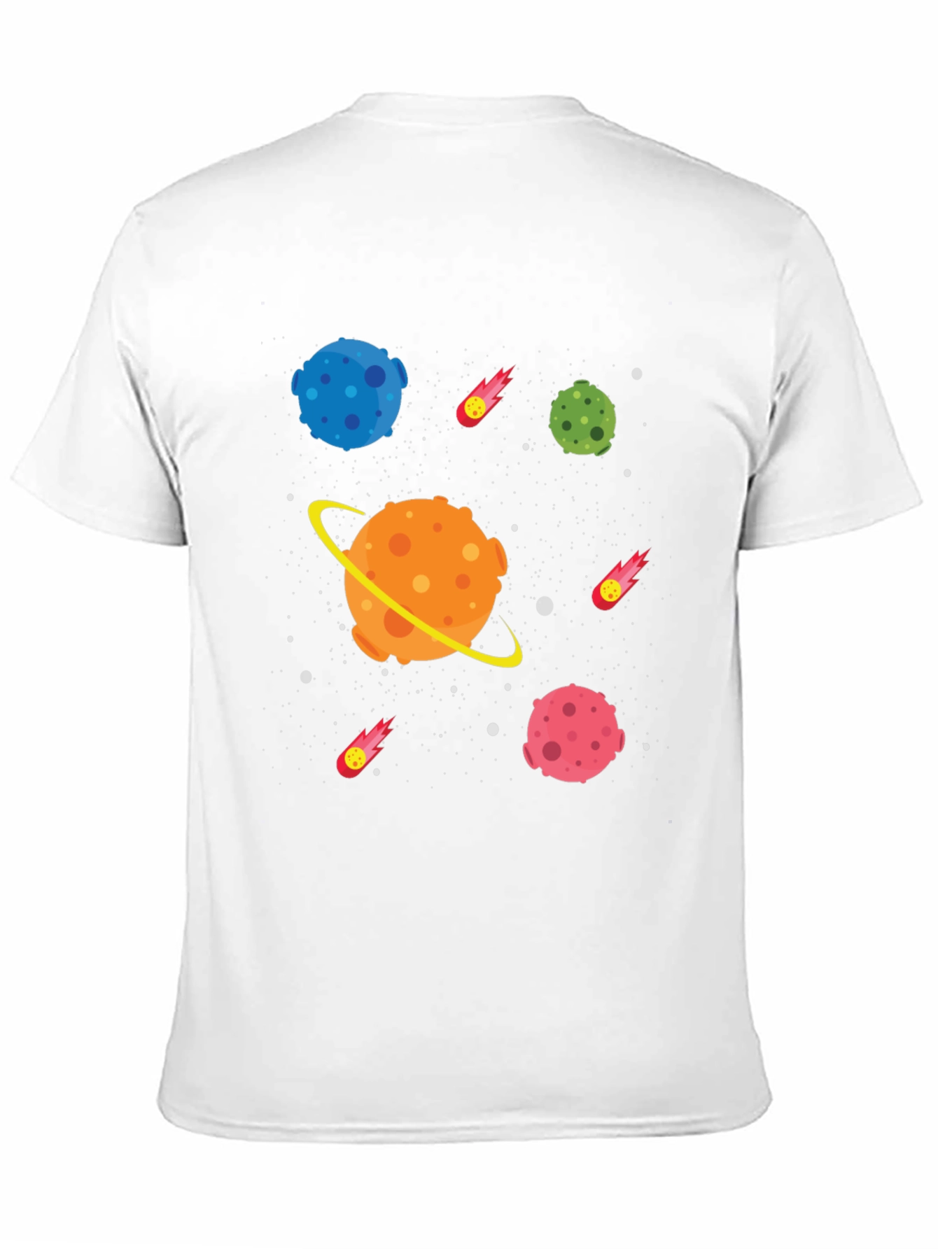 Space Planet Cartoon Graphic Black T-Shirt