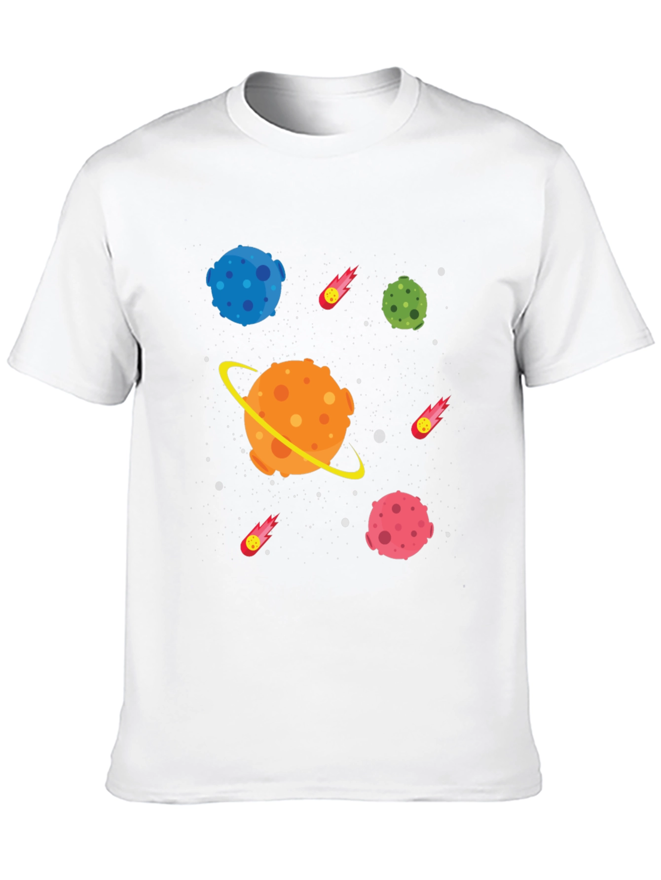 Space Planet Cartoon Graphic Black T-Shirt