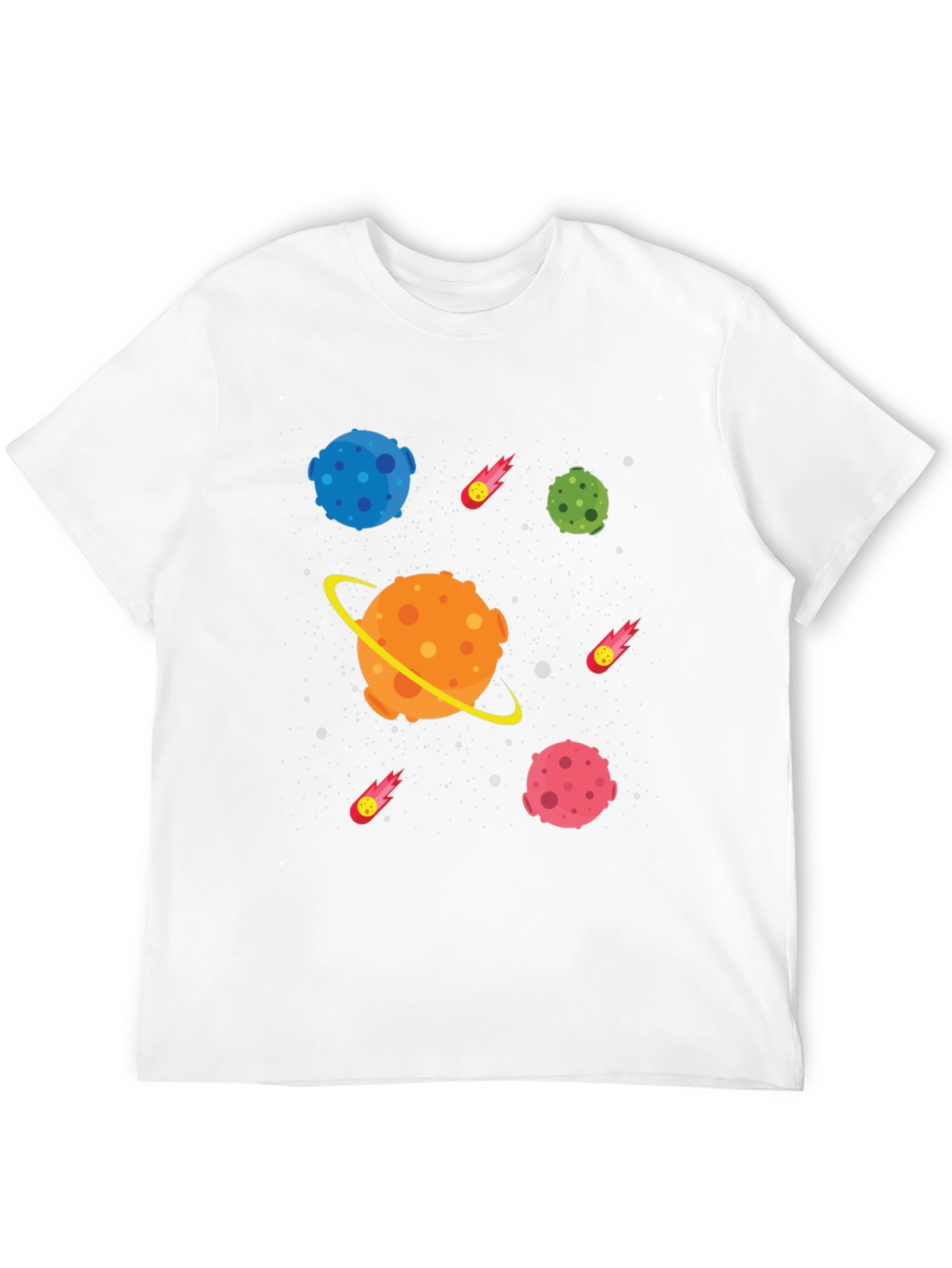 Space Planet Cartoon Graphic Black T-Shirt