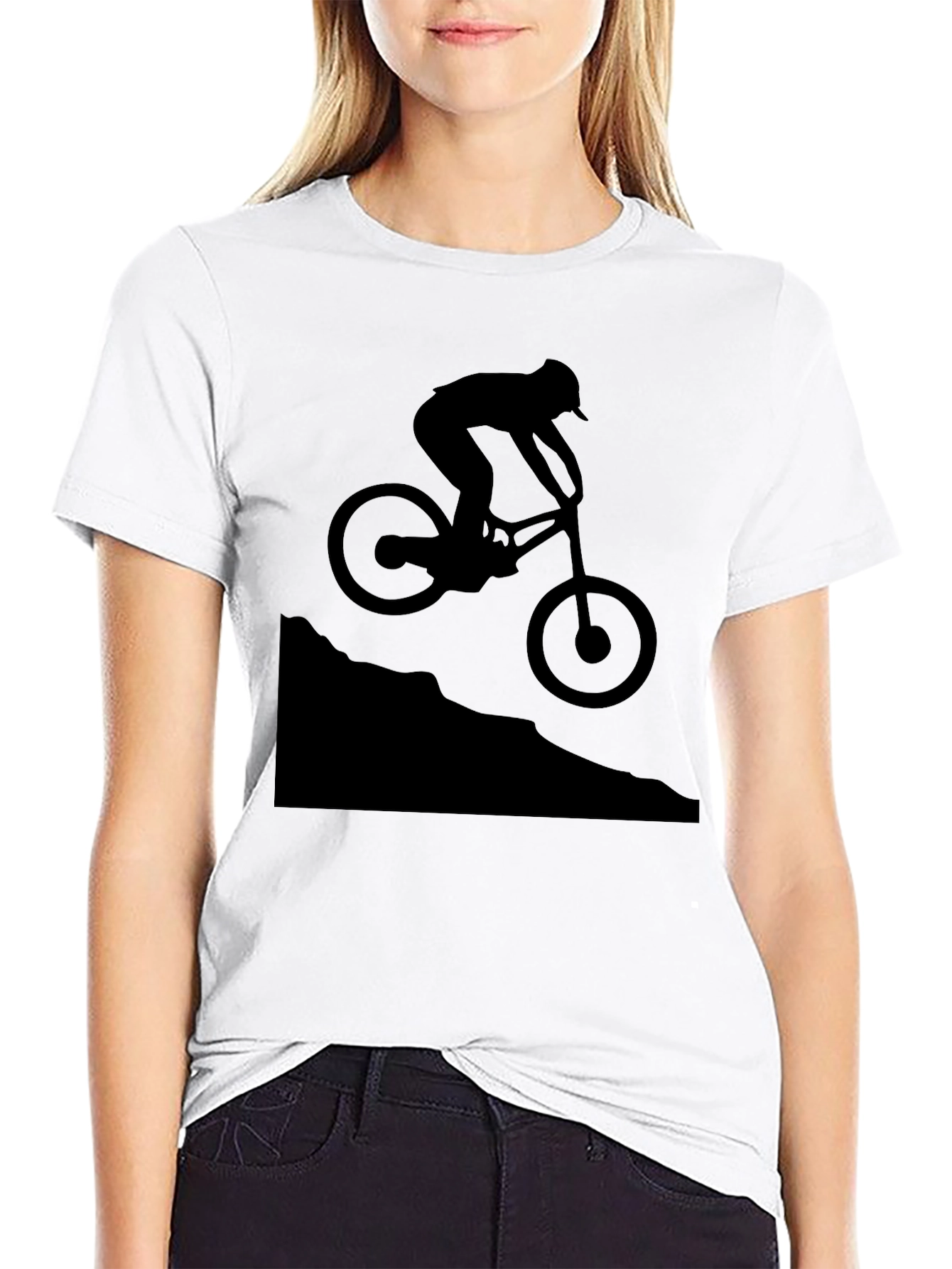 Mountain Biker Silhouette Graphic T-Shirt - Black