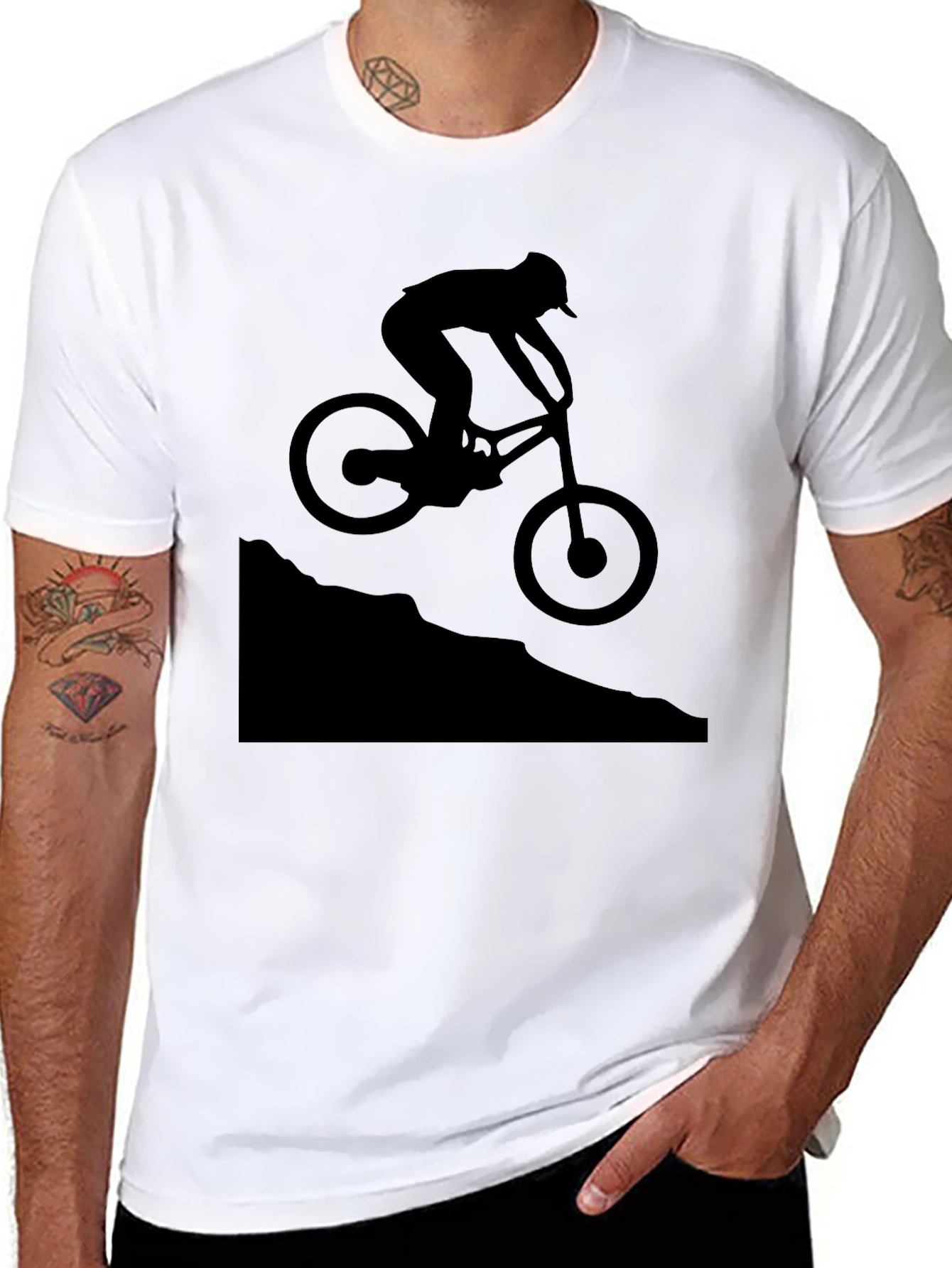 Mountain Biker Silhouette Graphic T-Shirt - Black